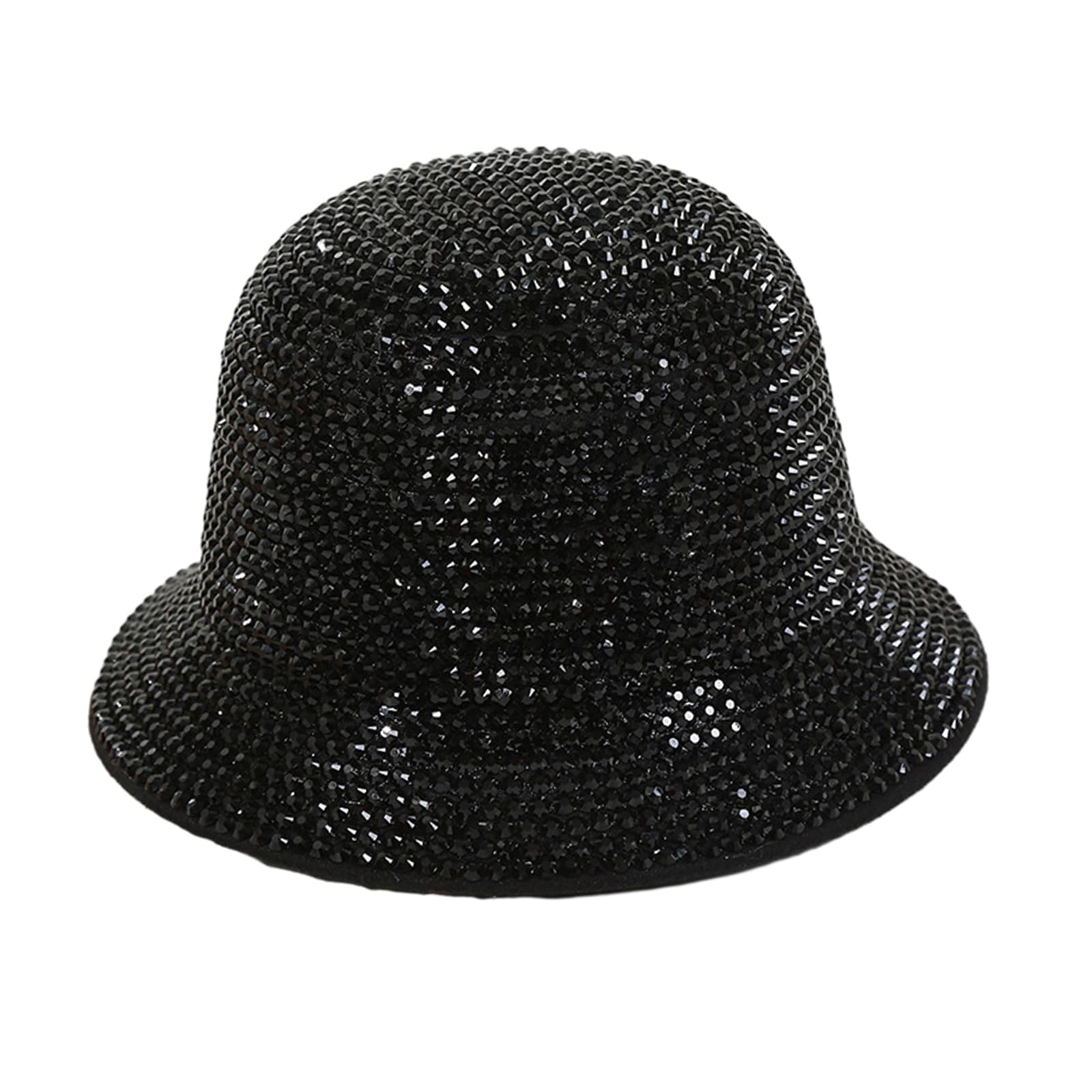 XROLANDRhinestone Bucket Hat Woman Bright Rhinestone Fisherman Hat Winter Wide Brim Hat Singers Dancer Nightclub Glitter Hat Black, 适合55-60cm头围