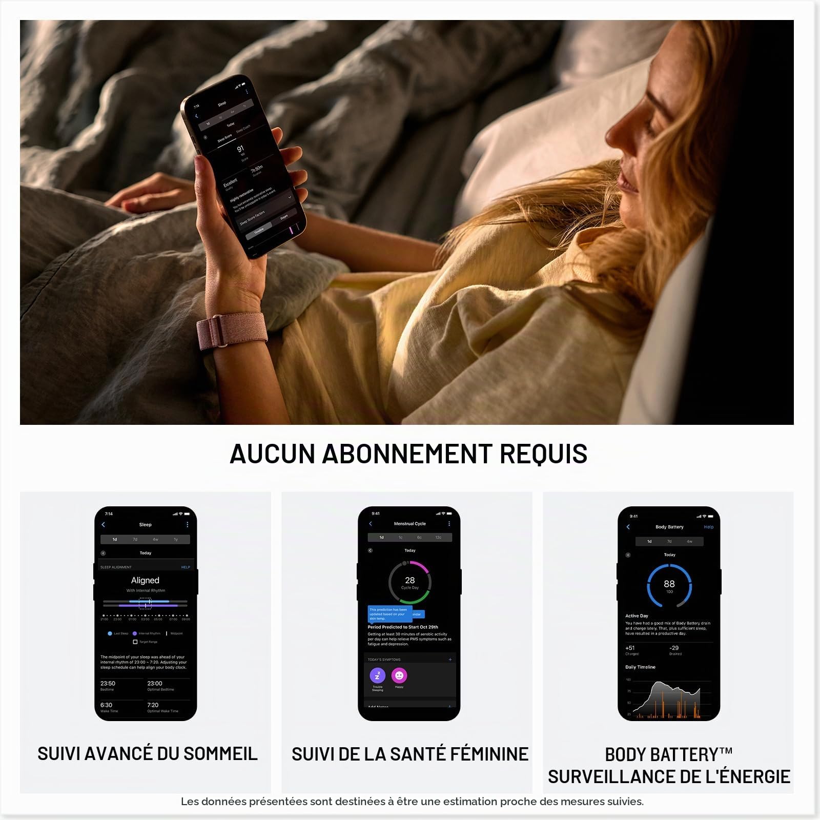 Garmin CIRQA Smart Band, Bracelet Connecté Sport & Santé, L/XL, Lin
