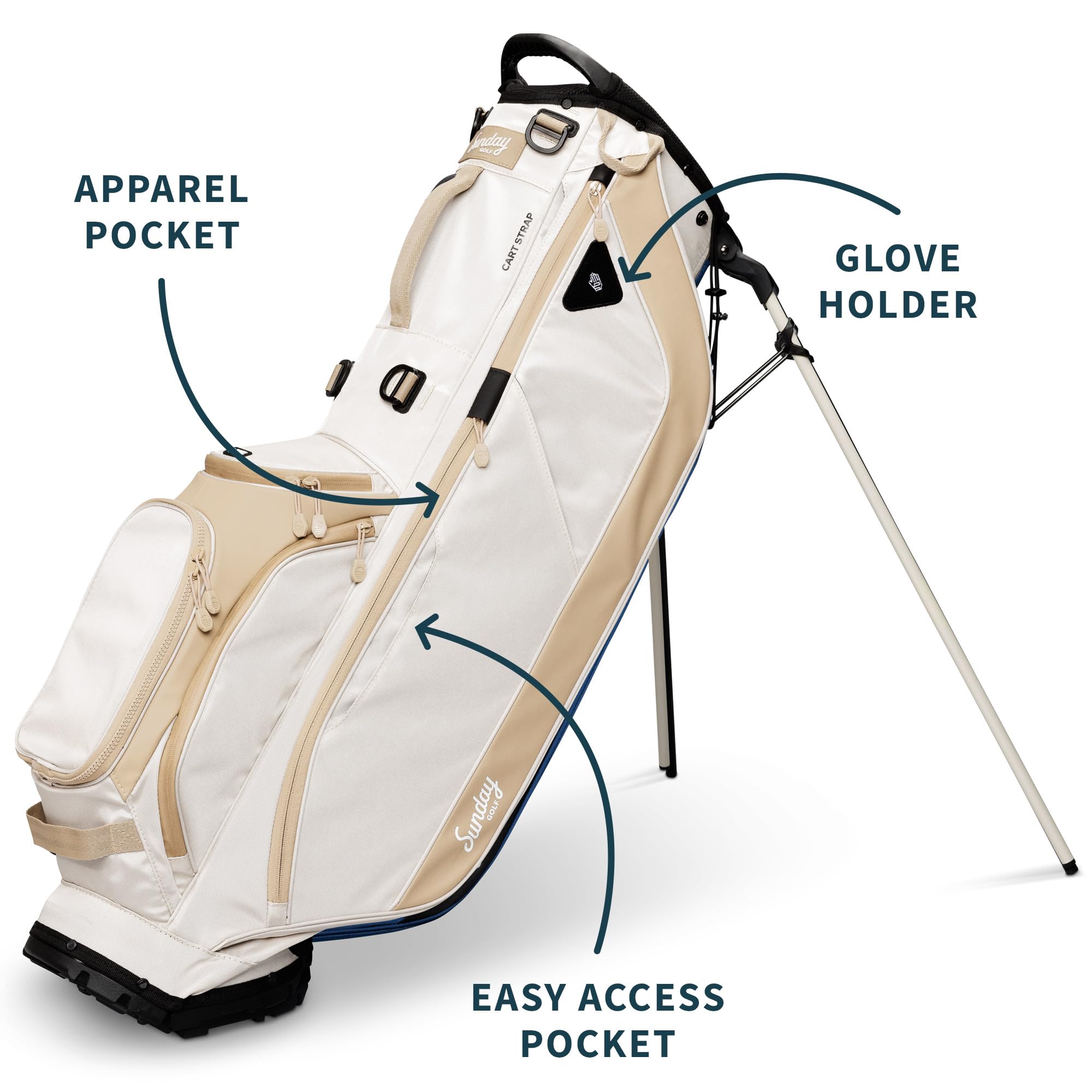 Sunday Golf Ryder Standbag: Leichtes Golfbag, 2,22 kg, mit Wasserdichten Reißverschlüssen, 7 geräumigen Taschen, Das ideale Golf Standbag für bis zu 14 Schläger. | Leicht, 2,2 kg, 14 Fächer, 5-Wege-Trennwand, frostige isolierte Tasche, wasserabweisende Re