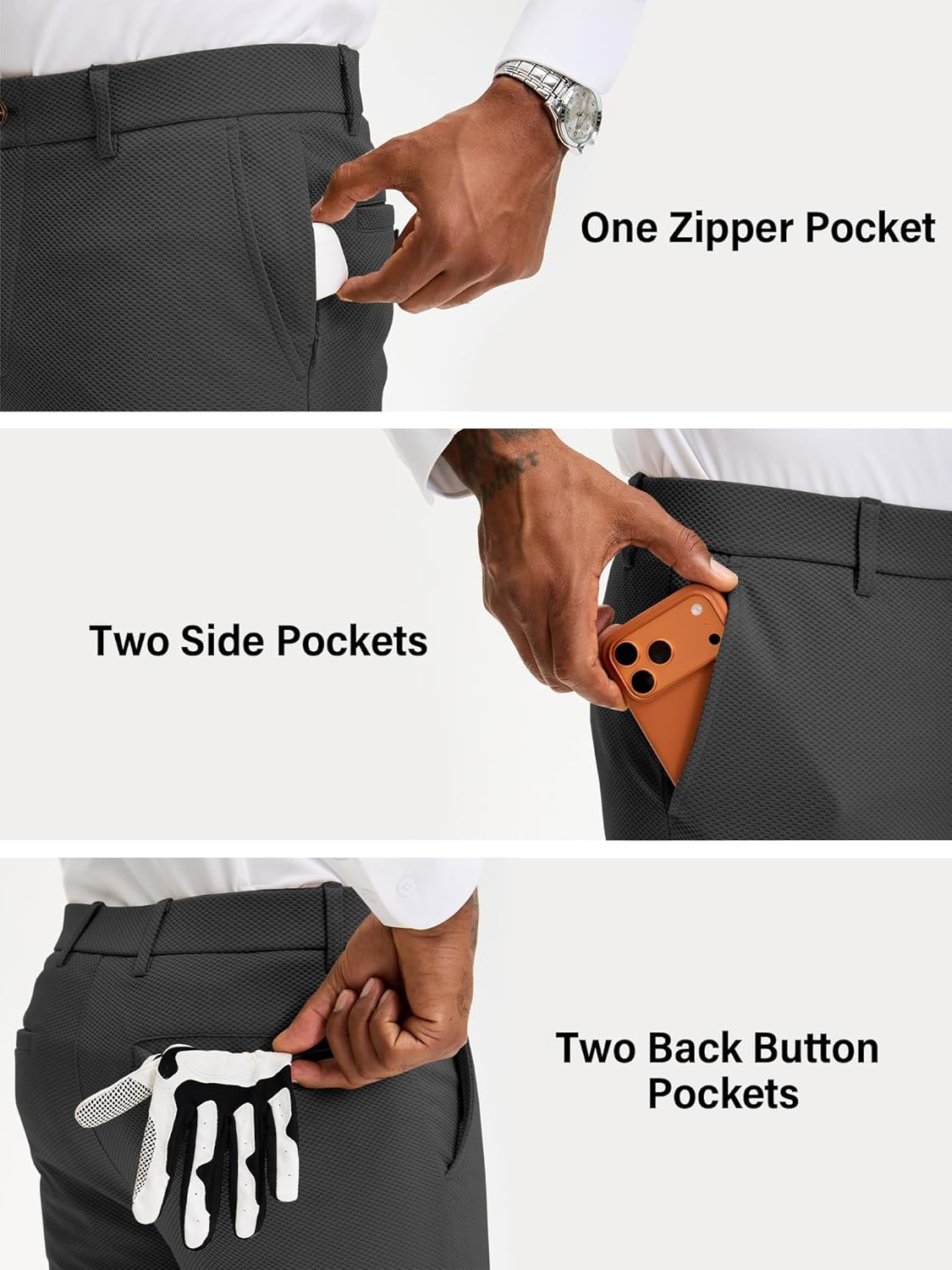 JEMLDL Men's Stretch Athletic Dress Pants Slim Fit Tapered Slacks Breathable Mesh Golf Suit Trousers with 5 Pockets - Image 5