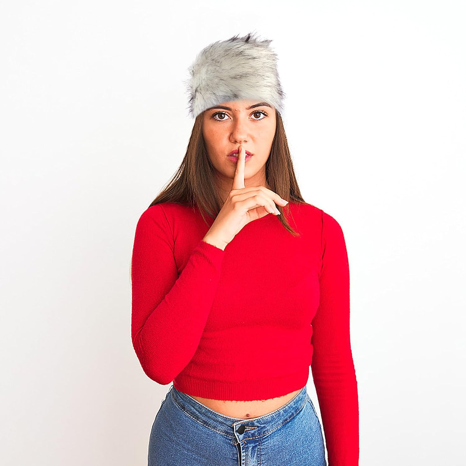 White Plush Faux Fur Cold Weather Hat for Women and Girls, Warm and Cozy