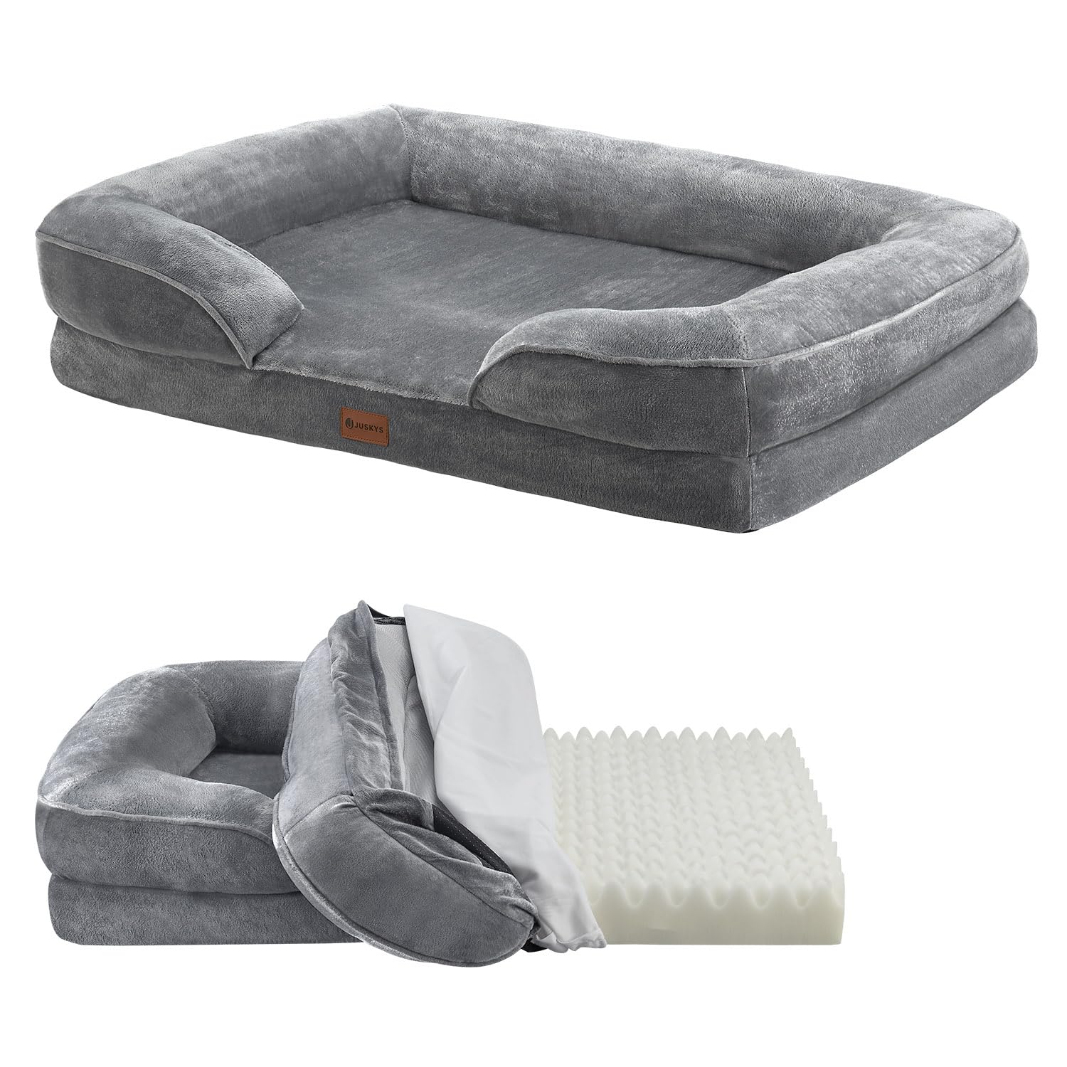Juskys Sheena L ortopedyczne legowisko dla psa nadające się do prania i antypoślizgowe - 98 x 70 x 17 cm - miękka sofa dla psa dla średnich psów szary - łóżko dla zwierząt