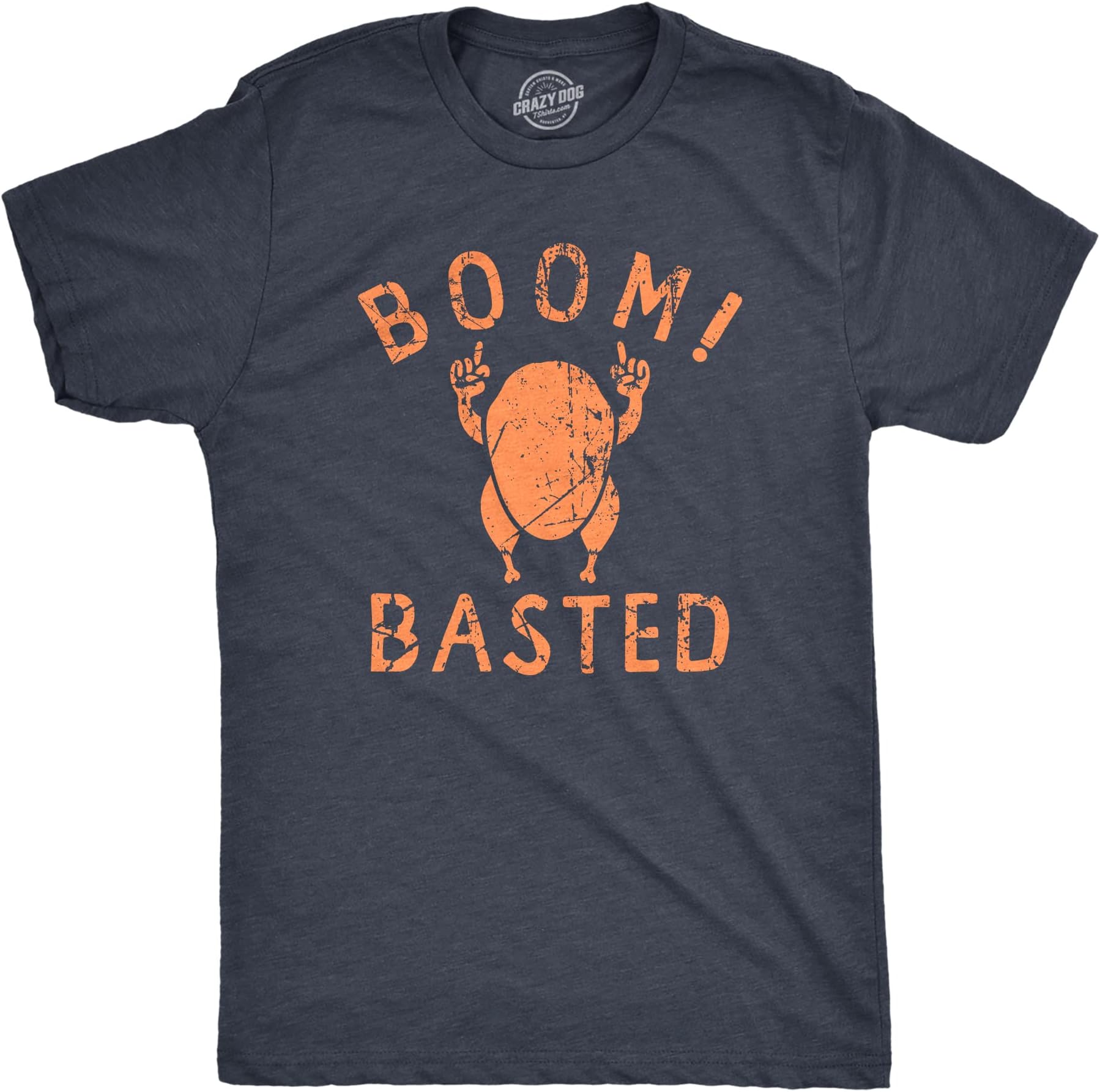 Crazy Dog T-ShirtsMens Boom Basted T Shirt Funny Thanksgiving Roasted Turkey Dinner Tee for Guys