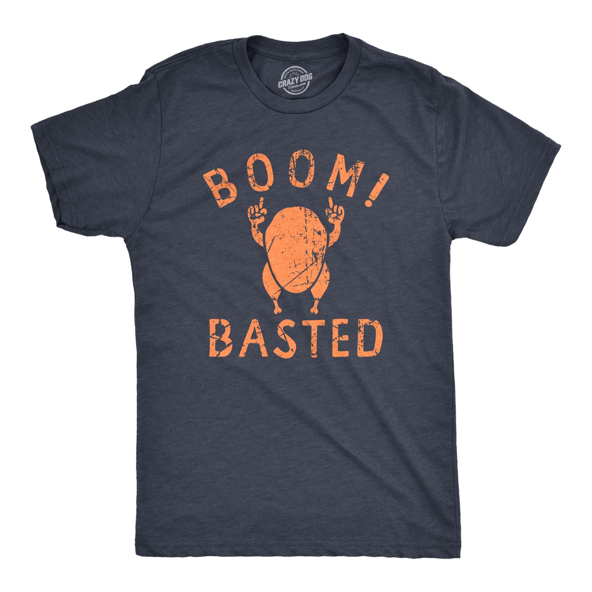 Crazy Dog T-ShirtsMens Boom Basted T Shirt Funny Thanksgiving Roasted Turkey Dinner Tee for Guys