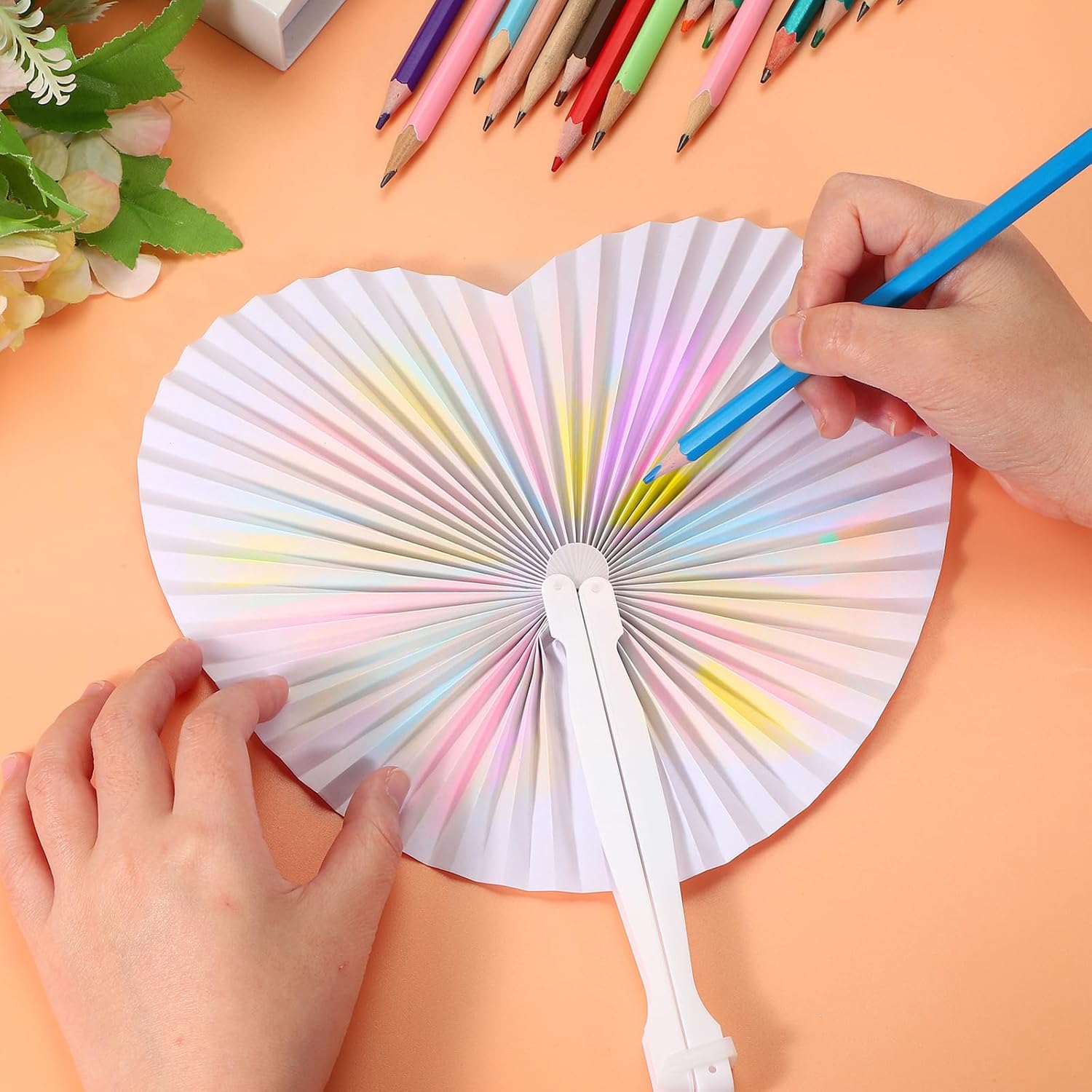 PATIKIL Heart Shape Paper Hand Fans, 20 Pack Bulk Folding Fan Handheld with Plastic Fan Handles for Wedding Party Decoration Birthday Guest Favors DIY Supplies, Purple