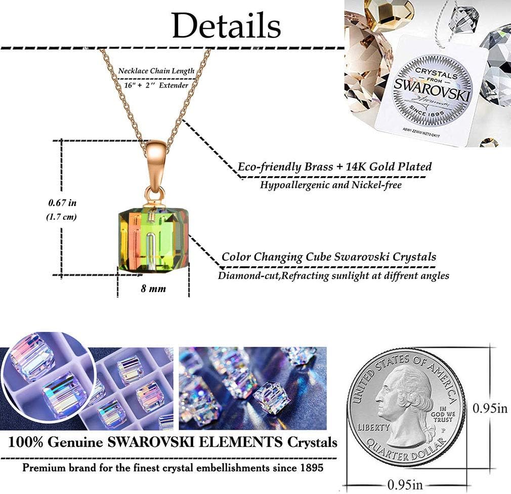 Austrian Crystal Cube Pendant Necklaces for Women 14K Gold Plated Hypoallergenic Dainty Jewelry - Image 4