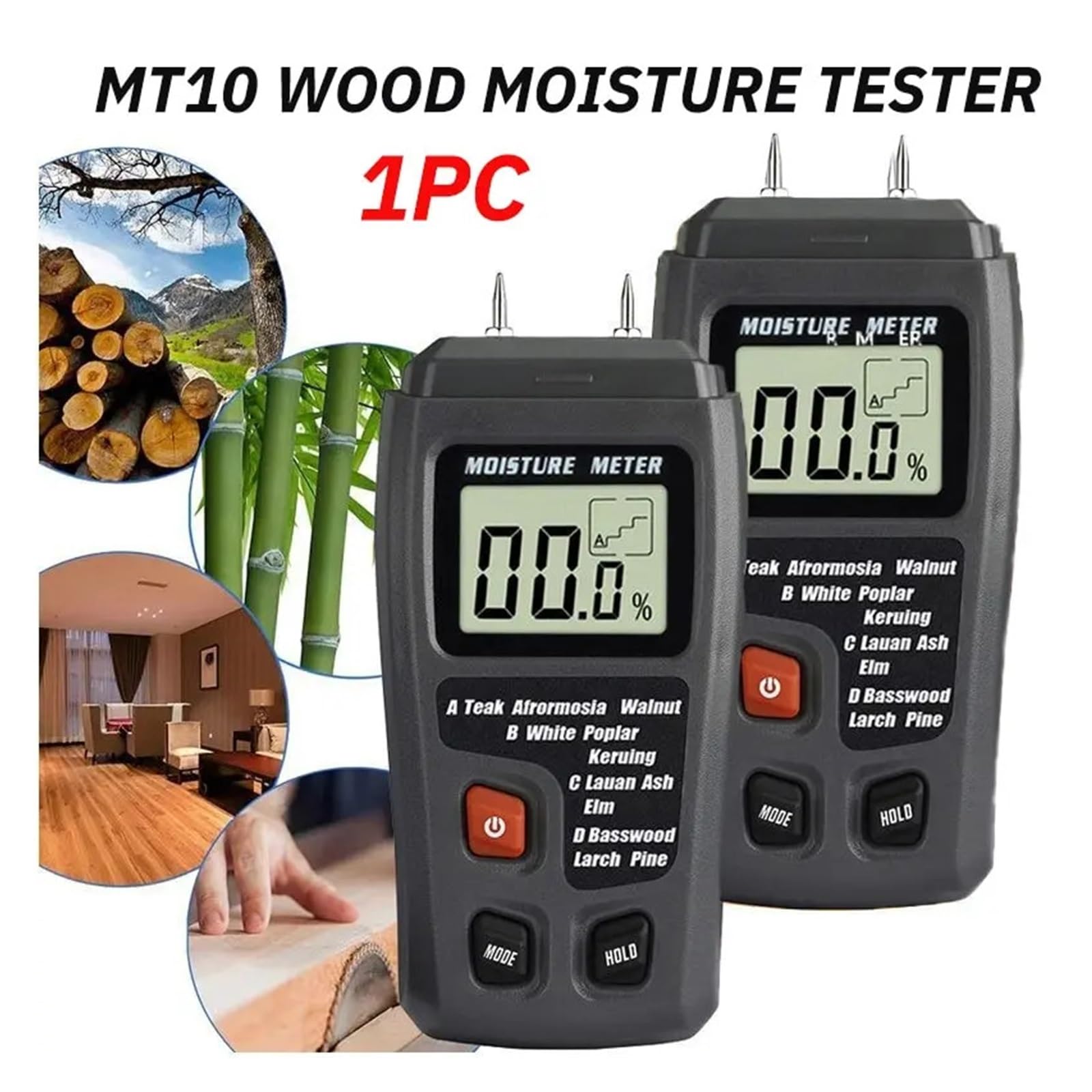 Analizzatore del suolo, 1 PC MT10 Igrometro preciso Ampio display LCD Tester di umidità del legno Rilevatore di umidità digitale da parete Misuratore di umidità del legno