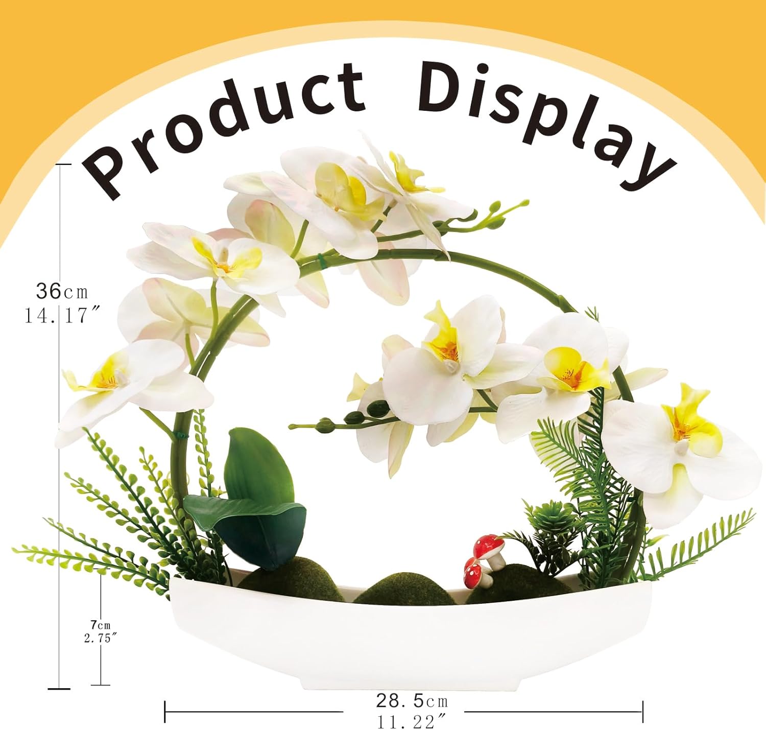 Orchids Artificial Flowers Plant Pot Arrangements,Fake Orchid Desk Plants for Office,Faux Flowers Indoor,Faux Orchid Arrangements for Home (White Round+White vase)