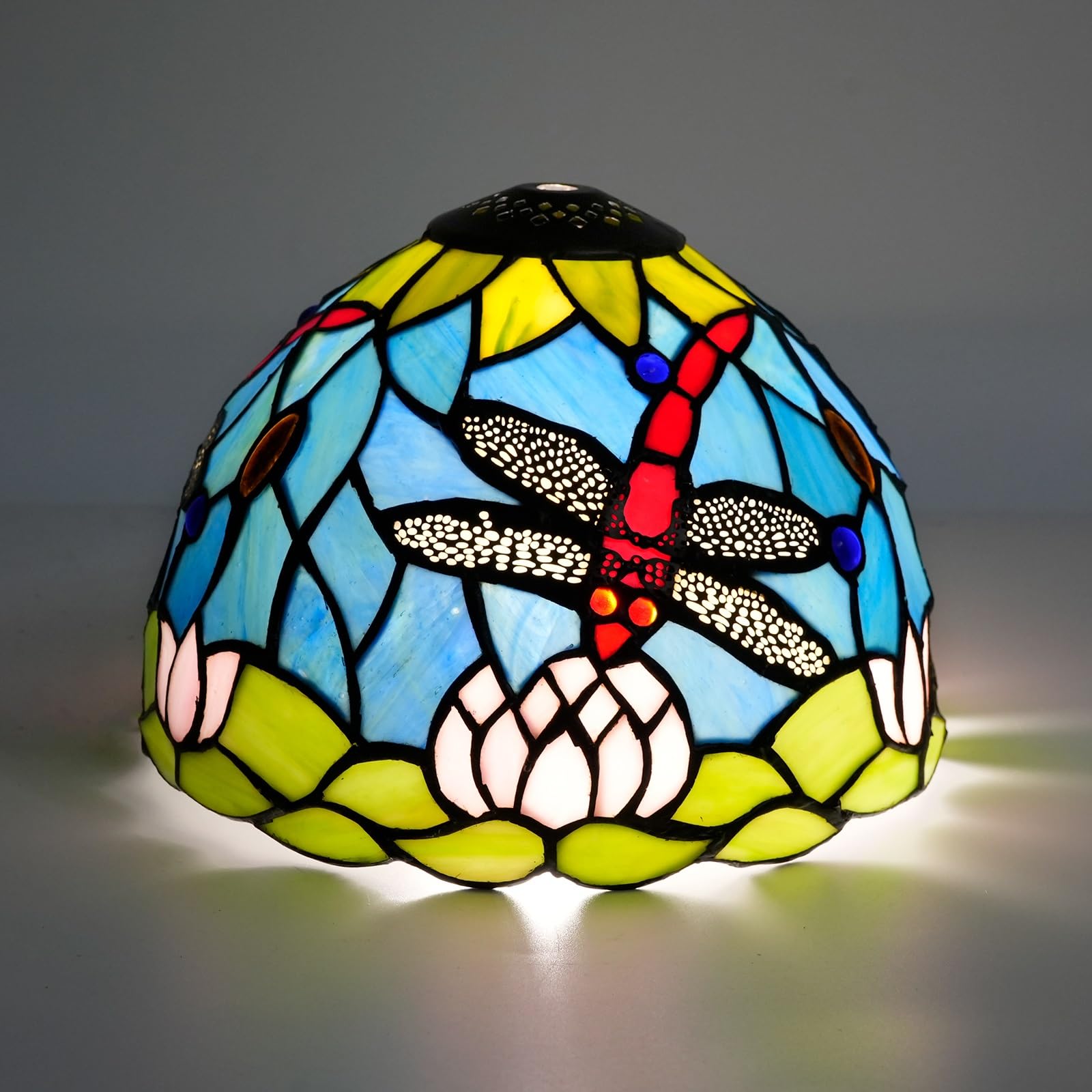 HJRegaFimu Shade Replacement 8" Flower Dragonflies Stained Glass Lamp Pastoral Art Decor Small Opening Lampshades For Living Room Bedroom Restaurant
