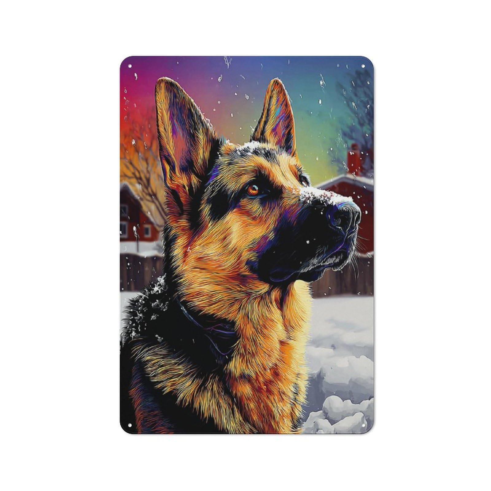 Junmoney Winter German Shepherd Portrait-2 Retro Metal Sign With Design 30X20cm, Nostalgic Vintage Wall Decor For Kitchen, Hallway, Bar Or Small Cafe