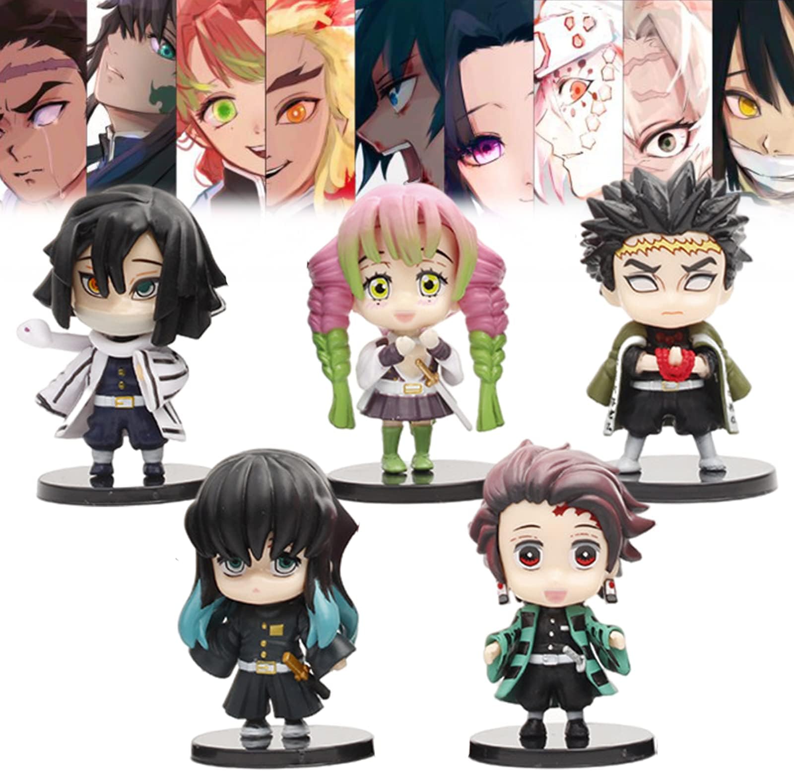 2.7in Demon Slayer Cake Topper Figures, 5 Pcs Cartoon Demon Slayer Figure Tanjirou/Mitsuri/Muichirou/Gyoumei/Obanai for Fans and Collectors (A)