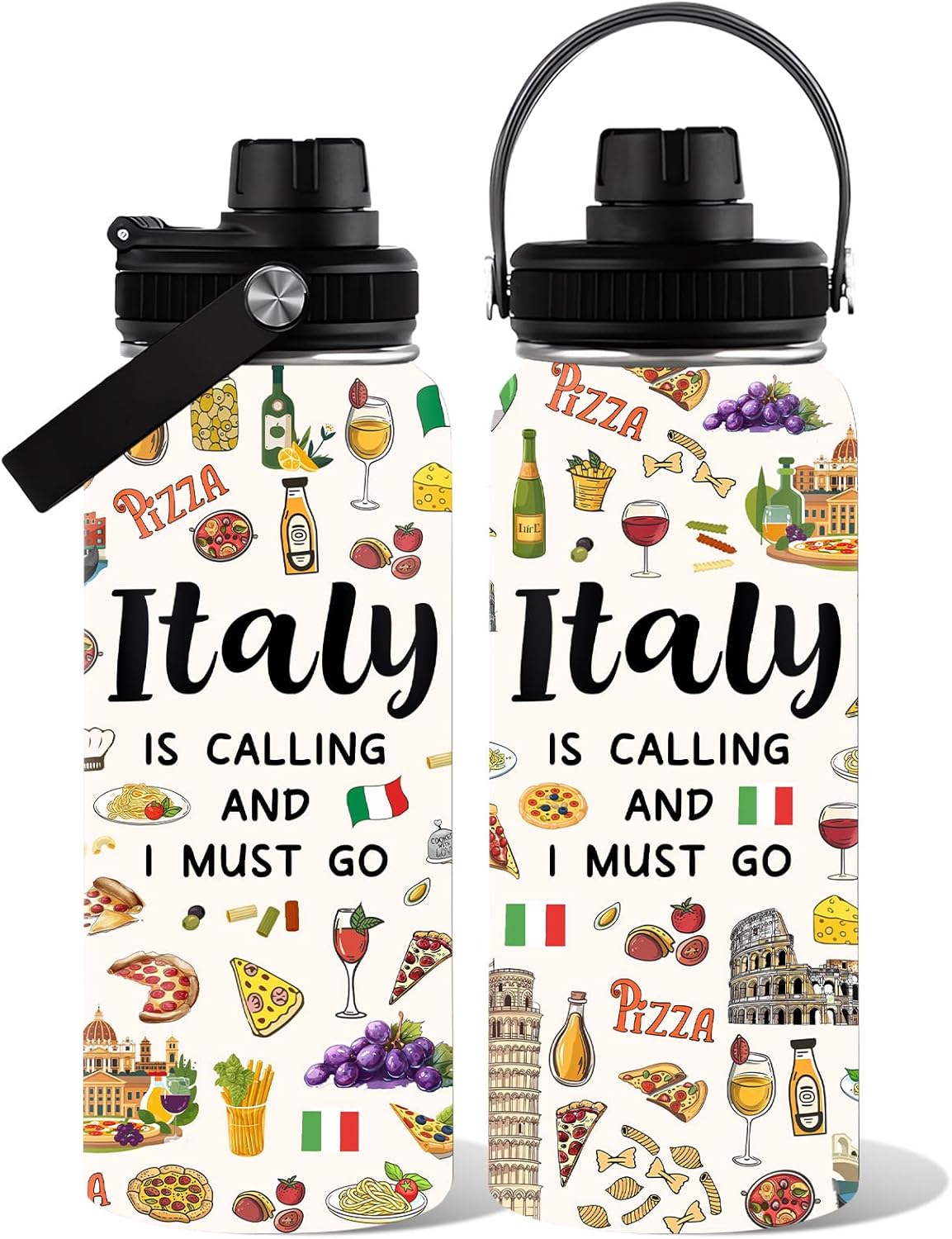 Italy Travel Water Bottle 32oz, Italy Lover Themed Gifts for Traveller Women Friends, Italy Travel Trip Essentials Souvenir Stainless Steel Tumbler, Double Wall Vacuum Insulated Coffee Cup