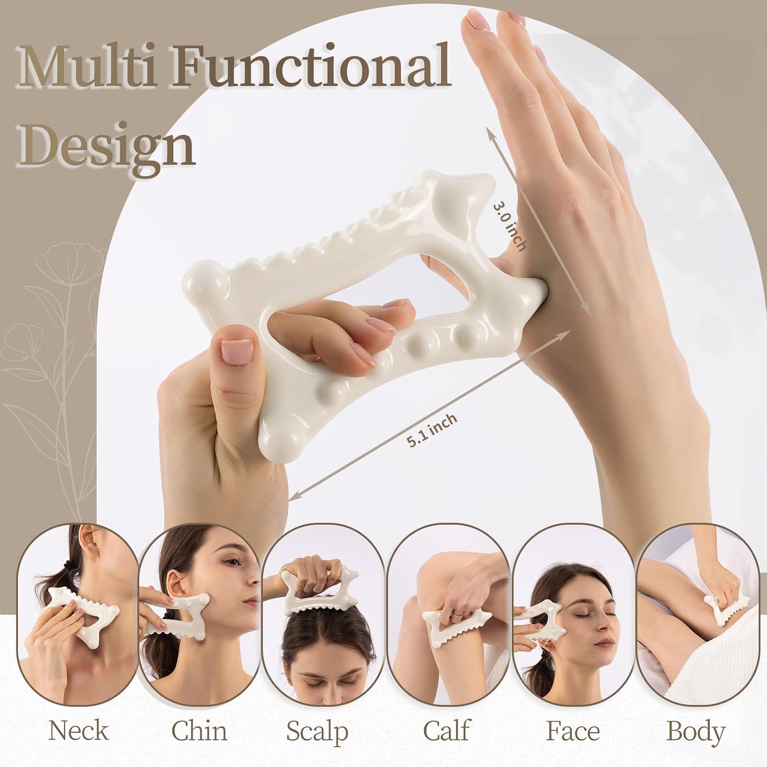 Ceramic Body Gua Sha Tools, Premium guasha Tool for face, Korean 괄사 Gua Sha Facial Tools, Lymphatic Drainage Tools Gifts for Mother Women Men(Dual Row Style)