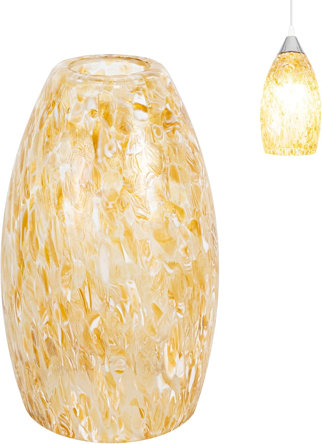Kiven Glass Pendant Lamp Shade, φ 4.7"*H 8" Art Glass Lamp Covers, 1-Pack Oval Light Shade Replacement for Light Fixtures Replacement Pendant Light Ceiling Light DZ0506
