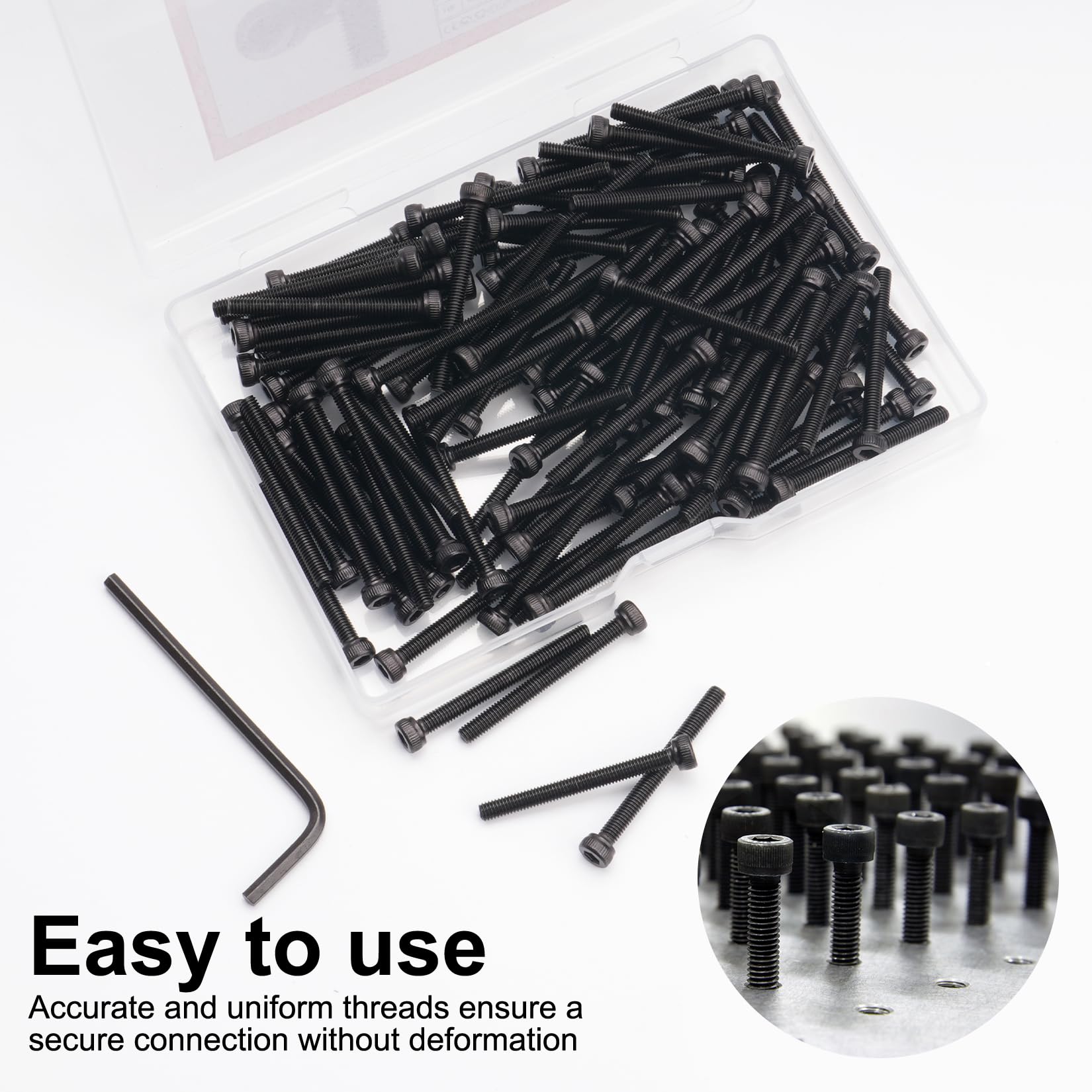 120 sztuk zestawu śrub M3, zestaw śrub M3 x 30 mm z łbem sześciokątnym wewnętrznym, śruby cylindryczne, śruby z pełnym gwintem z łbem sześciokątnym wewnętrznym, w kolorze czarnym, z kluczami