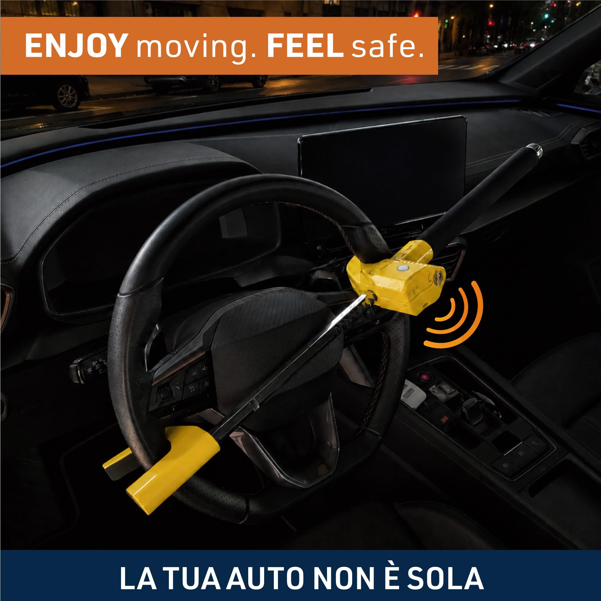 URBAN UR978Y Antifurto Auto Doppia Sicurezza Blocca Sterzo 120dB LED Bloccaggio Automatico Blocco Volante Meccanico Universale