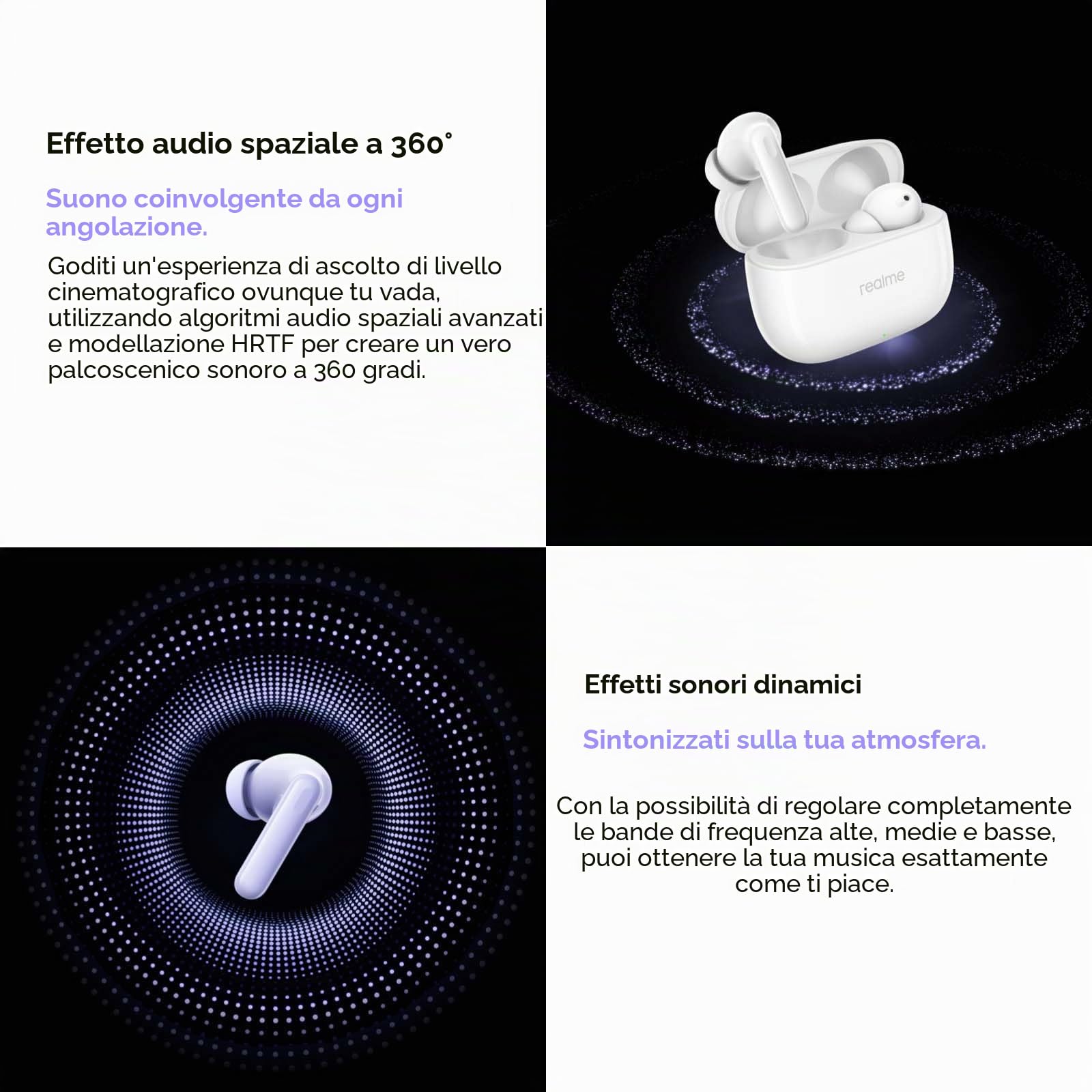 realme Buds T310 Cuffie Bluetooth 46dB Controllo del Rumore Ibrida, Auricolari Bluetooth con 12,4mm Driver Dinamico per Bassi e 3D Audio Spaziale, 40 Ore Autonomia, 45ms Latenza, IP55, Bianco