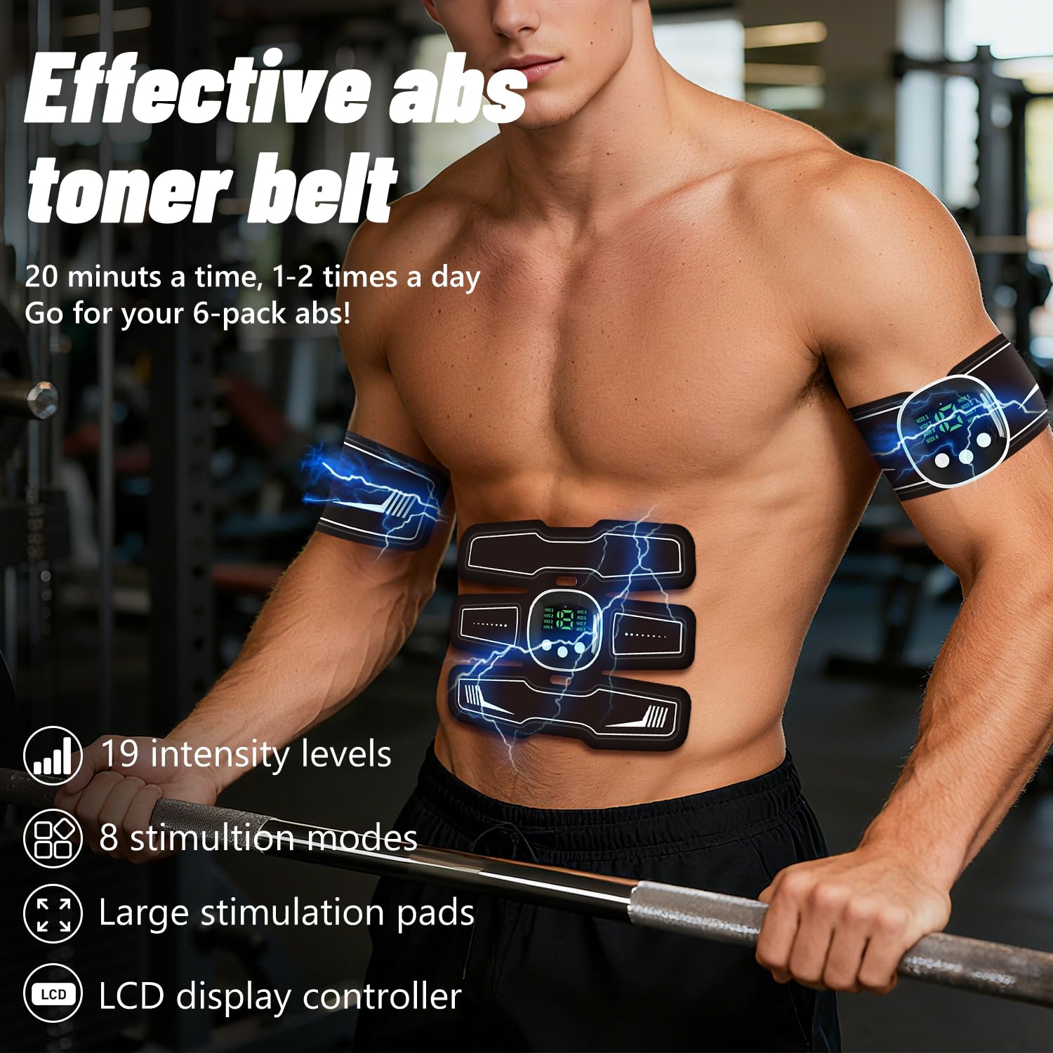 EMS entraîneur abdominal, entraîneur abdominal EMS, entraîneur abdominal 8 modes et 19 intensités pour abdominal, fitness intelligent, stimulation ciblée de la musculature abdominale