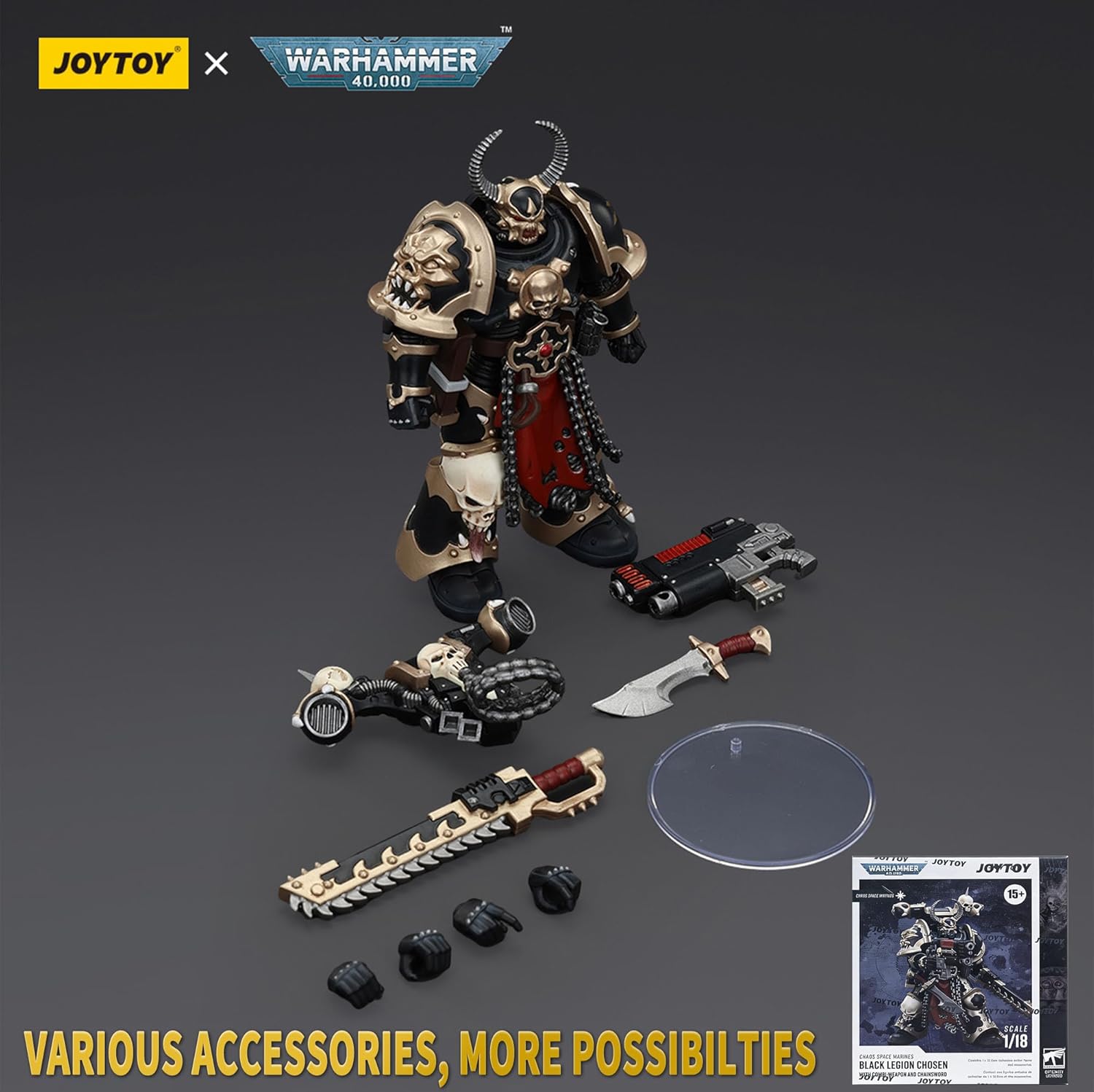 JOYTOY Warhammer 40k Action Figure 1/18 Scale Chaos Space Marines Black Legion Chosen with Combi-melta and chainsword for Collection and Display