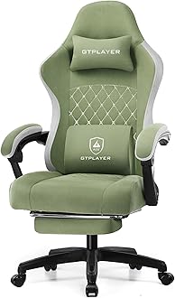 Gaming Chair, Computer Office Chair with Pocket Spring Cushion, Linkage Armrests and Footrest, High Back Ergonomic Computer Chair with Lumbar Support Task Chair with Footrest