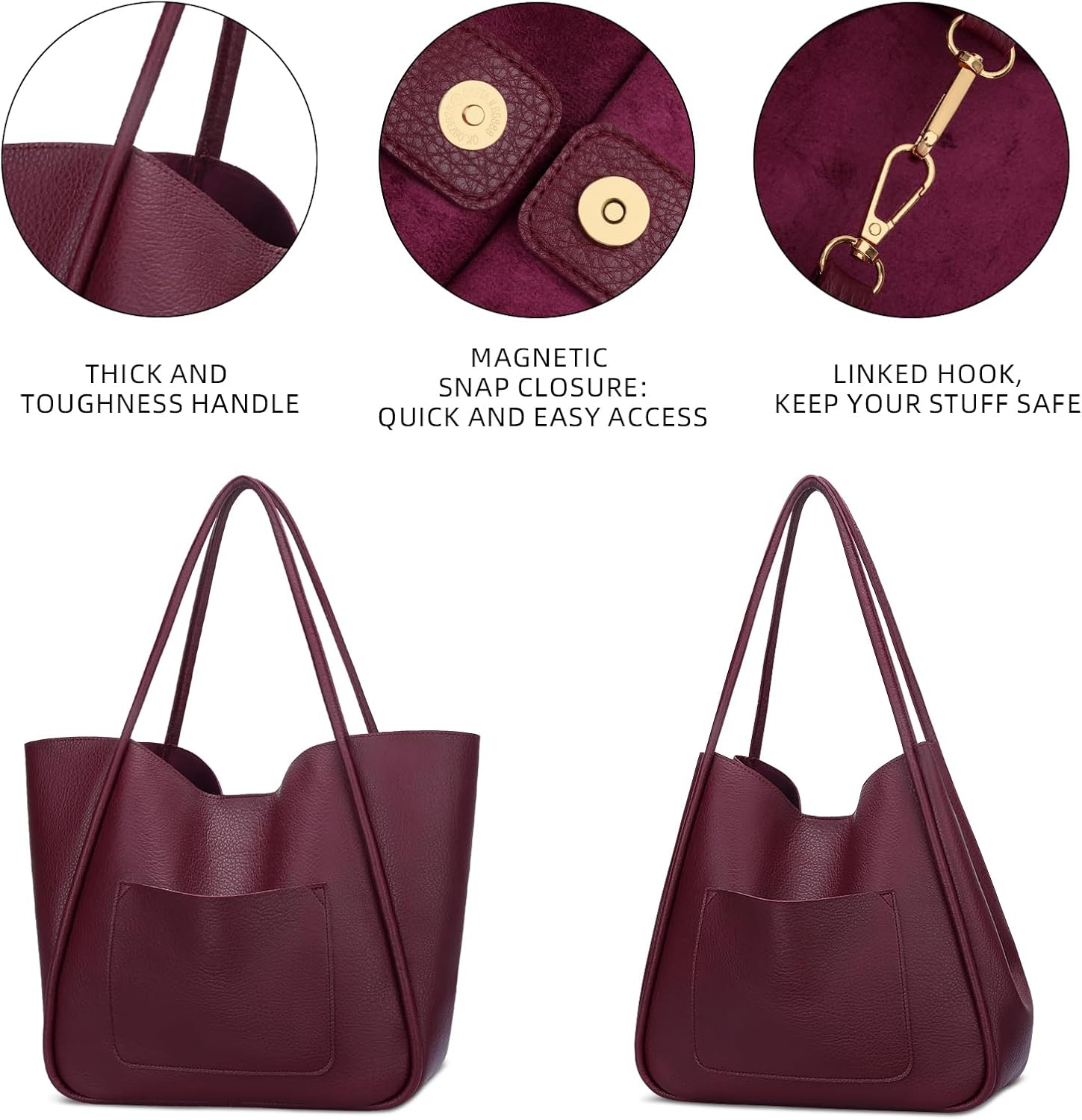 KKXIU Tote Bag for Women Vegan Leather Shoulder Purse Large Capacity Travel Bag - Image 4