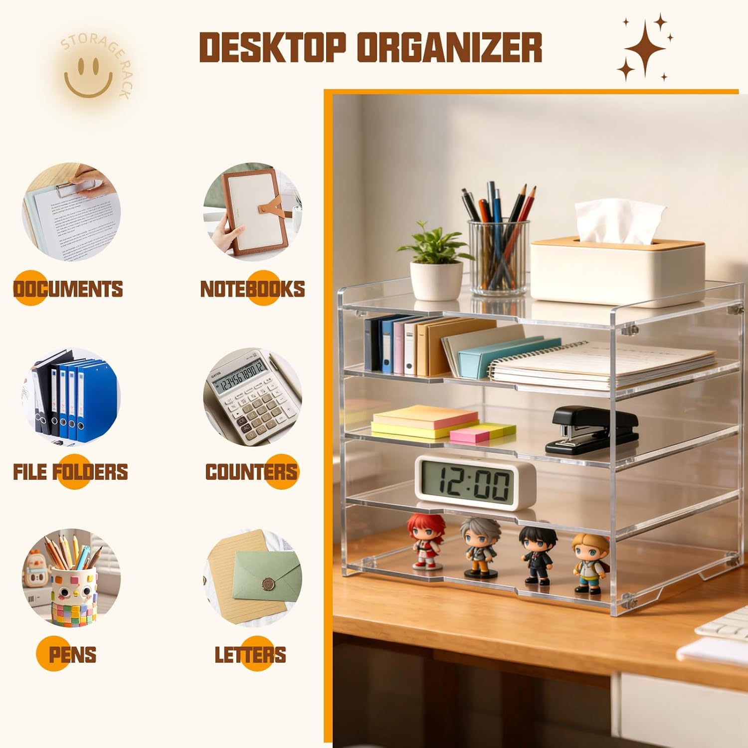 Leffis 5 Tier Acrylic Desk Paper Organizer, Clear Desk Organizer and Accessories Letter Tray for Papers, Documents, File Office Home Classroom Organization