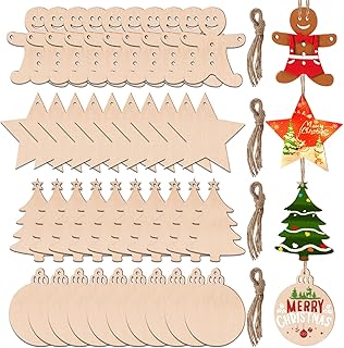 40 Pièces Décoration de Noël en Bois DIY à Peindre avec Ficelle pour Loisirs Créatifs et Sapin