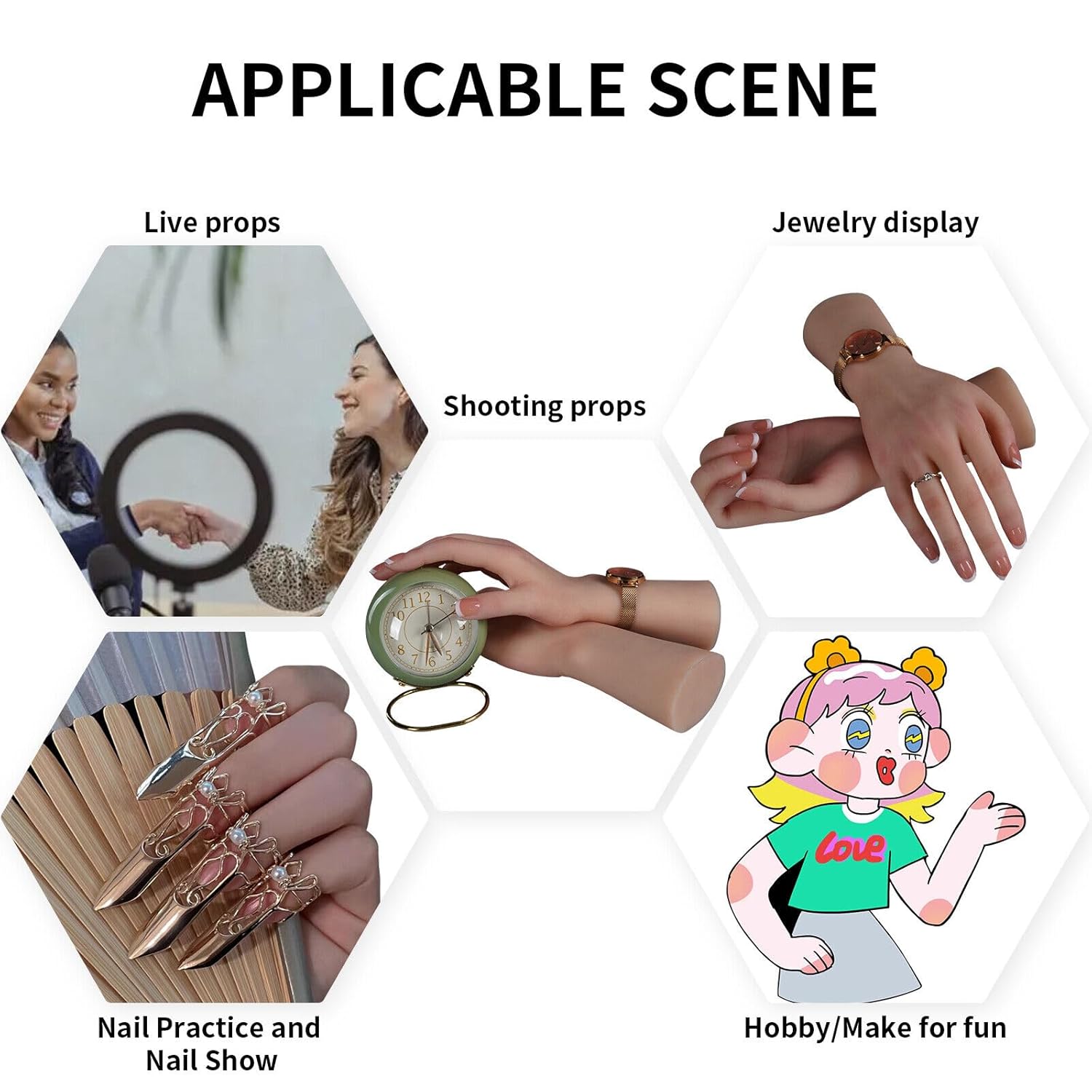 EQAIWUJIE Silicone Lifesize Female Mannequin Hand Display Jewerly Display Art Sketch with Nail (A Pair Without skeleton, Brown)