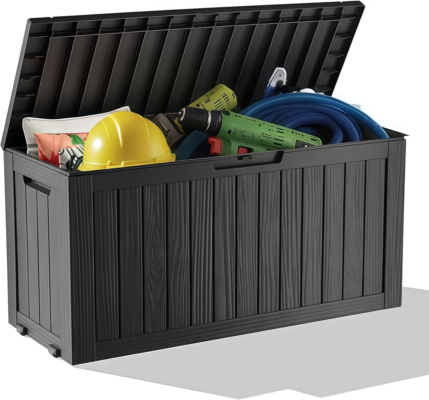 180 Gallon Outdoor Storage Box - Lockable Resin Deck Box for Patio Cushions & Garden Tools - Waterproof & Durable Outdoor Storage Bin - Sleek Black Design