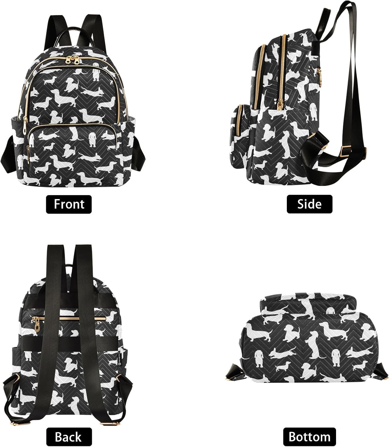 Mini Backpack Purse for Women Lightweight Girls Small Size Dachshund Dog Cartoon Black School Teens College Traveling - Image 2