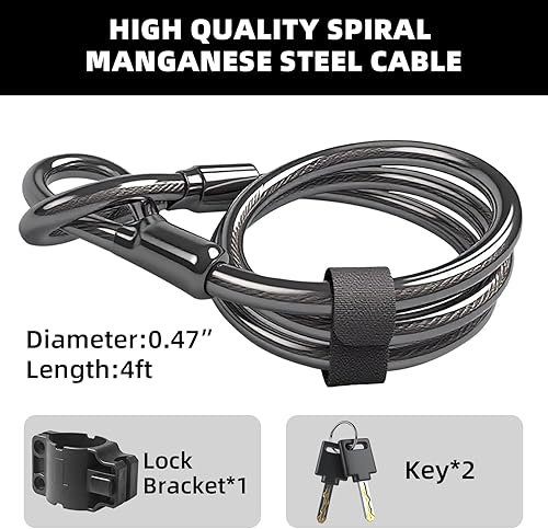 Miniatura 3 de Candado U Bike Lock de 4 dígitos reiniciable, antirrobo de alta resistencia con cable de acero de seguridad de 4 pies, 2 llaves y soporte,