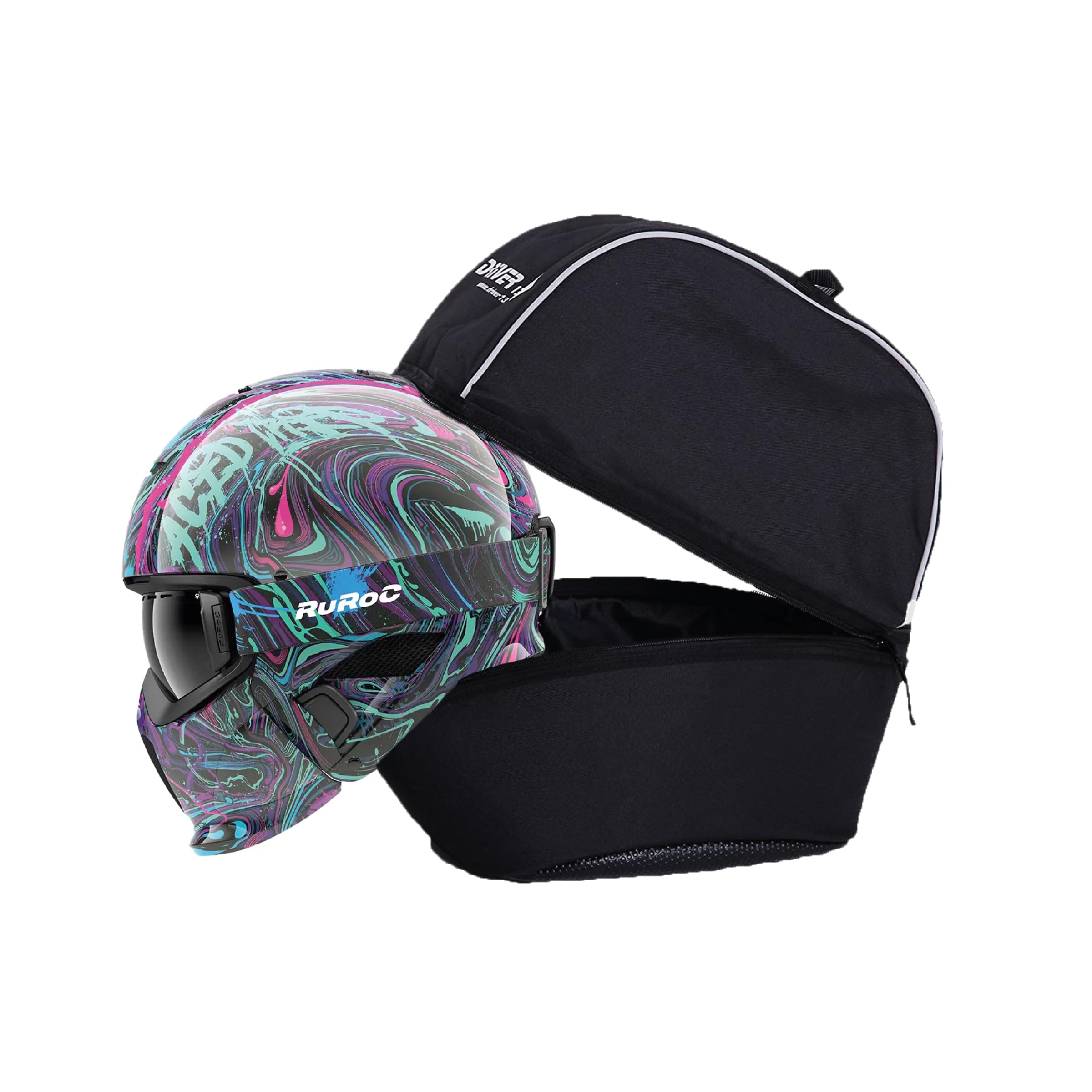 Driver13 Helmtasche XL für Wintersport- und Motorsporthelme, gepolstert, mit Visierfach und Belüftung, schwarz, 38 x 30 x 30 cm