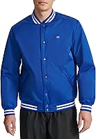 Champion Men's Logo Striped-Trim Varsity Jacket - Retro Bomber with Snap Closure, Pockets & Rib Knit