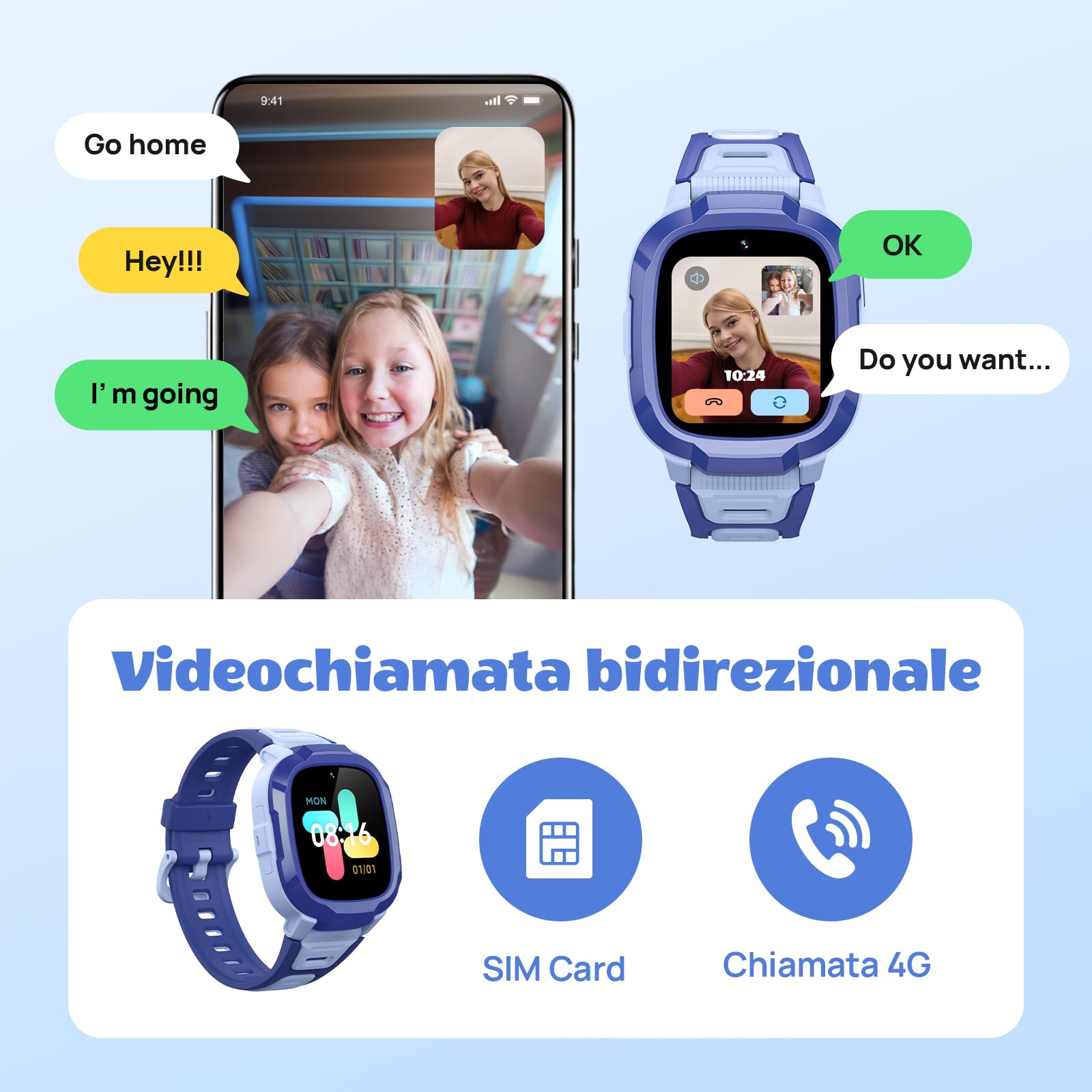 Mibro P6 smartwatch per bambini 4G con sim e gps orologio telefono con 2MP fotocamera e WiFi videochiamata,pulsante SOS,2ATM impermeabile