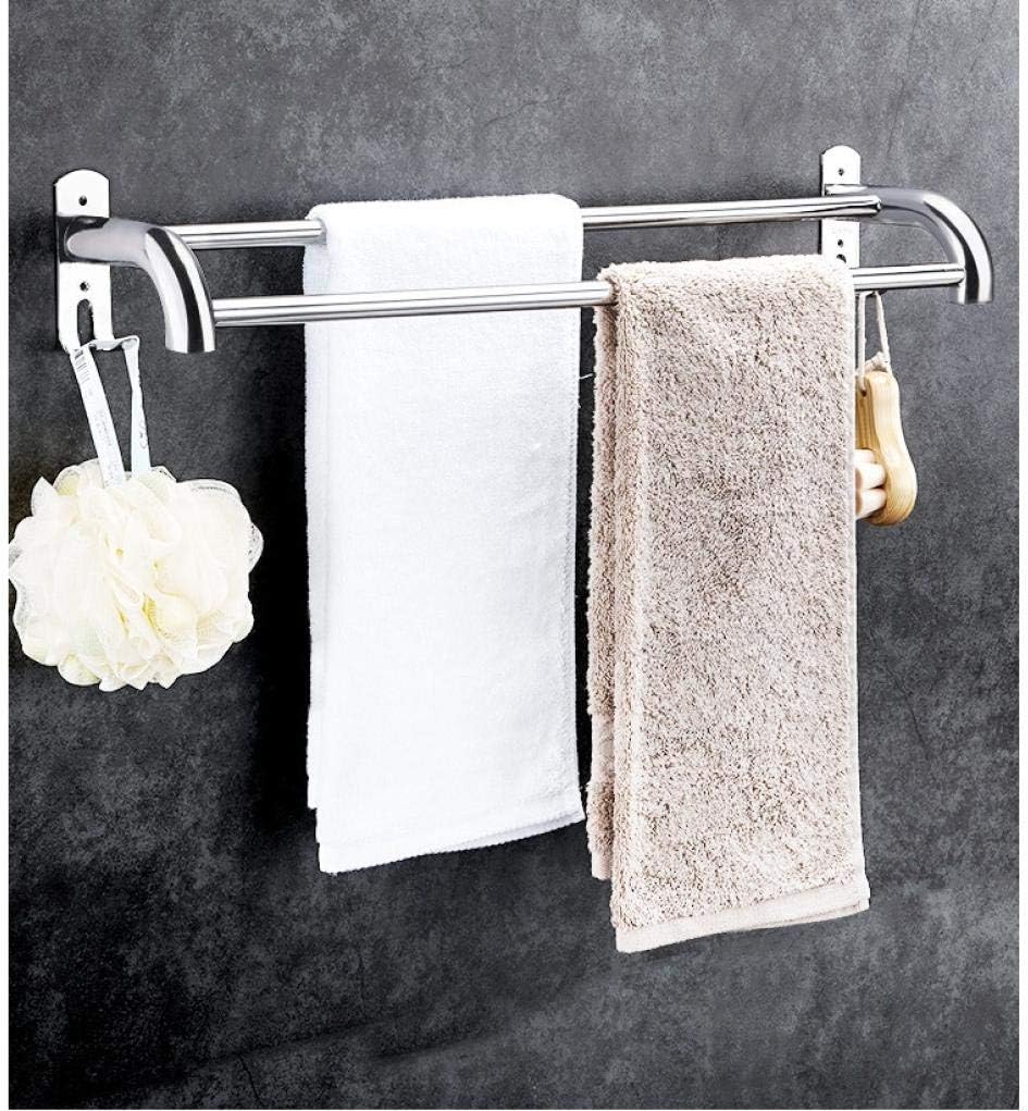 タオルバー 鏡面研磨ダブルバー フック付き バスルーム キッチン 多機能 壁掛けタオルラック タオル収納 バスタオルホルダー バスル