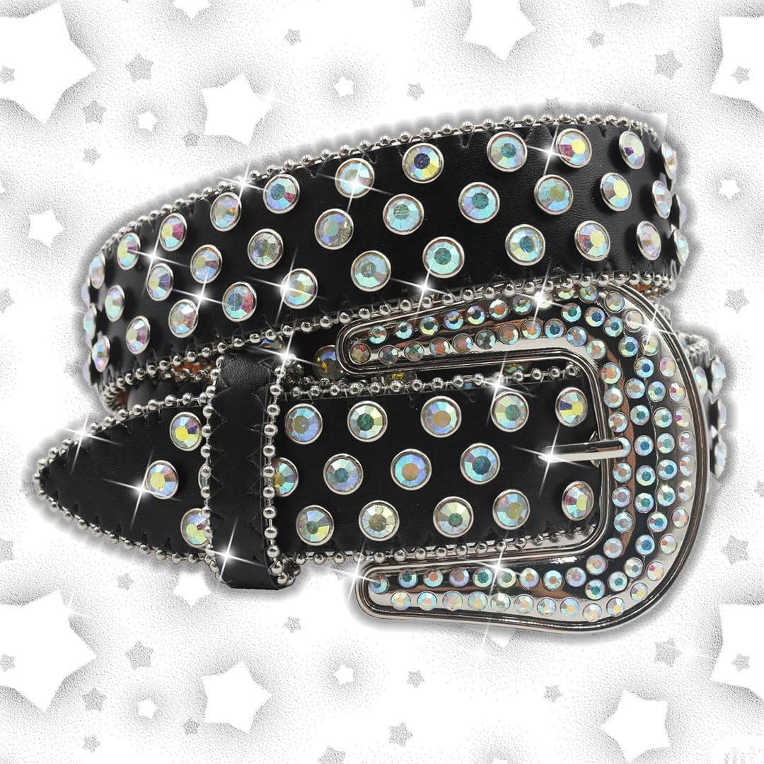 [Pohullan] レディースジーンズPUベルトラインストーンベルトY2Kベルトシャイニーリベットバックルパンクロックメンズベルト人気売れ筋ランキング