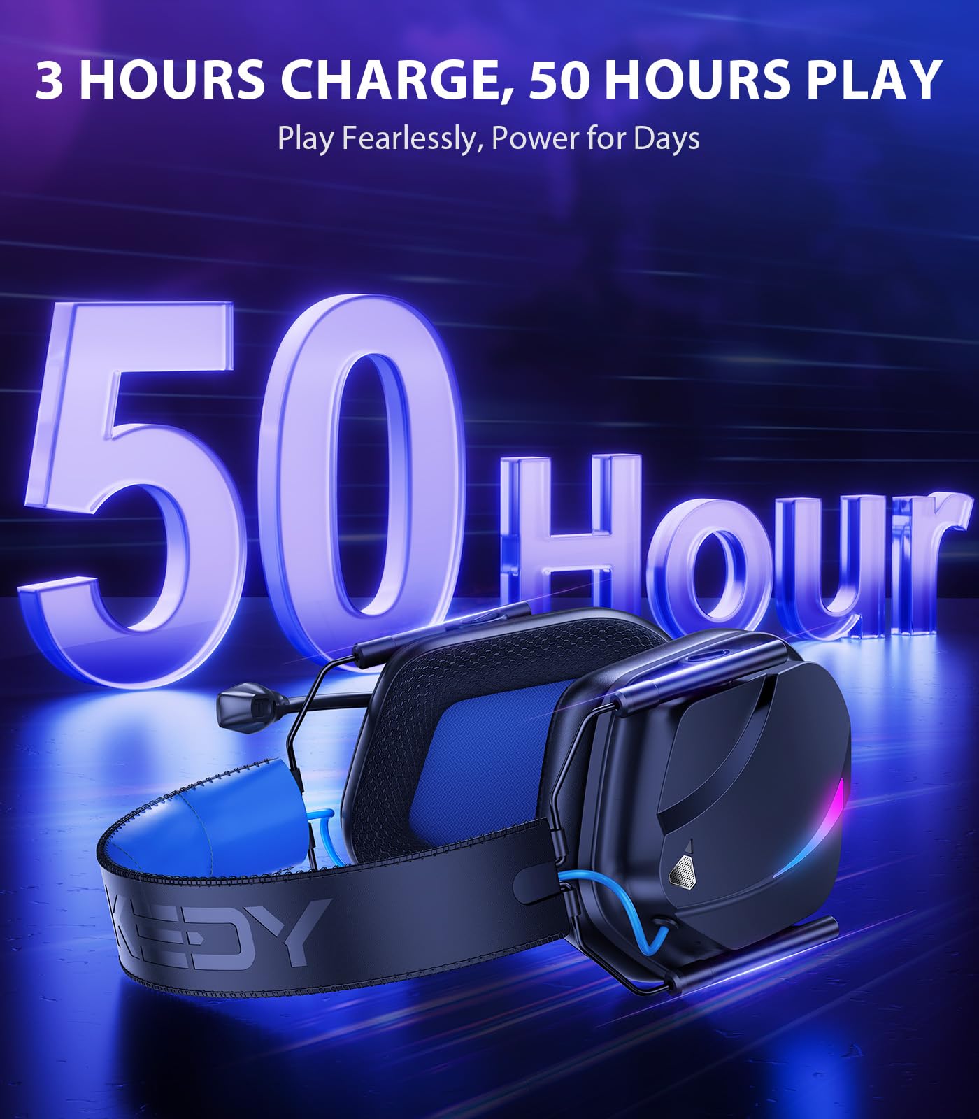 Vakedy HW12 - Auriculares inalámbricos para juegos para PS5/PS4/PC/Switch/Mac, 2.4 GHz de baja latencia y auriculares Bluetooth 5.2, controladores de 50 mm, micrófono con cancelación de ruido, RGB