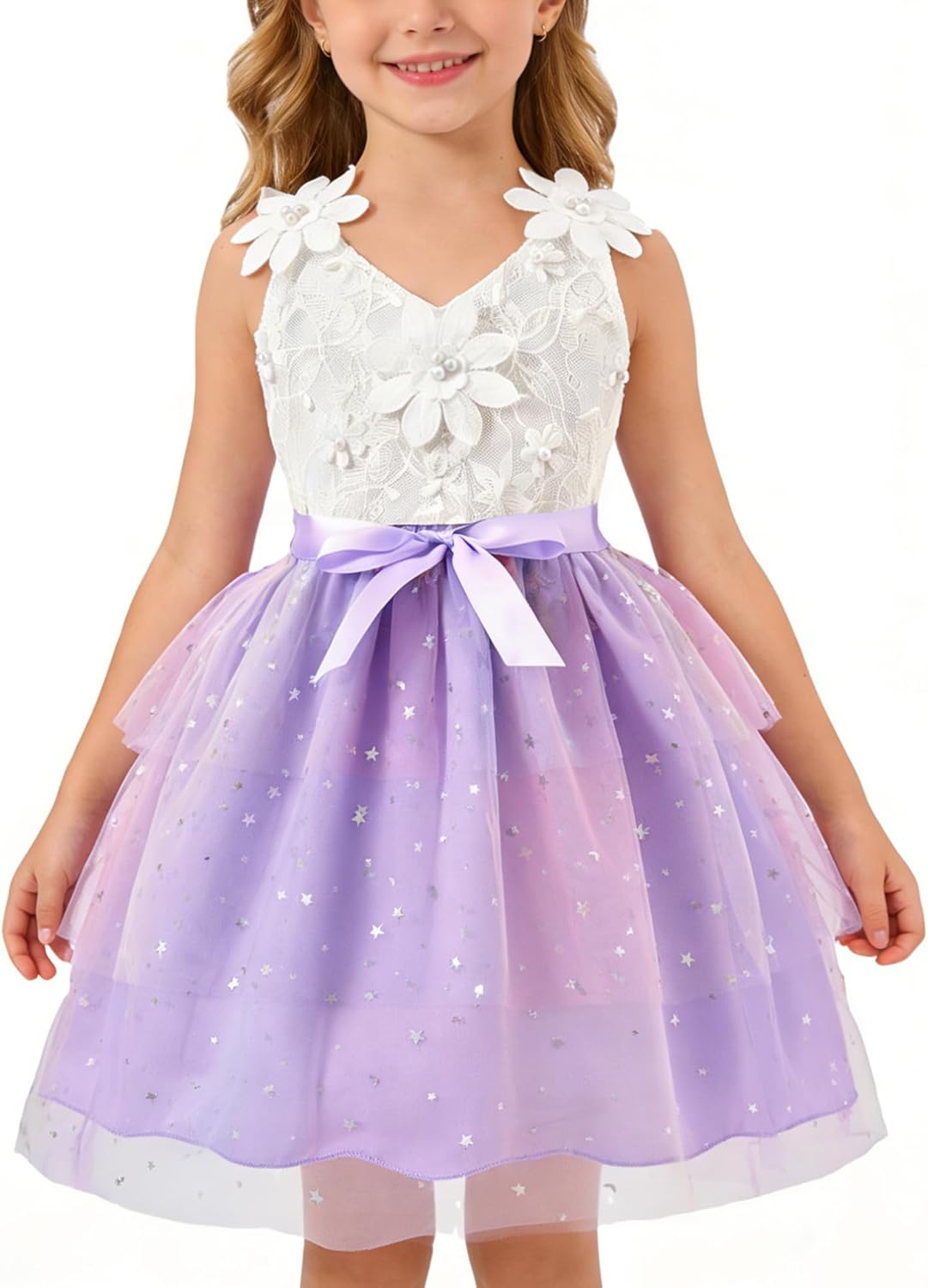 Girls Tutu Sleeveless Dress Kids Bow V Neck Tulle Skirt Outfits Toddler Girls Summer Princess Party Puffy Tulle Dresses 3-10T