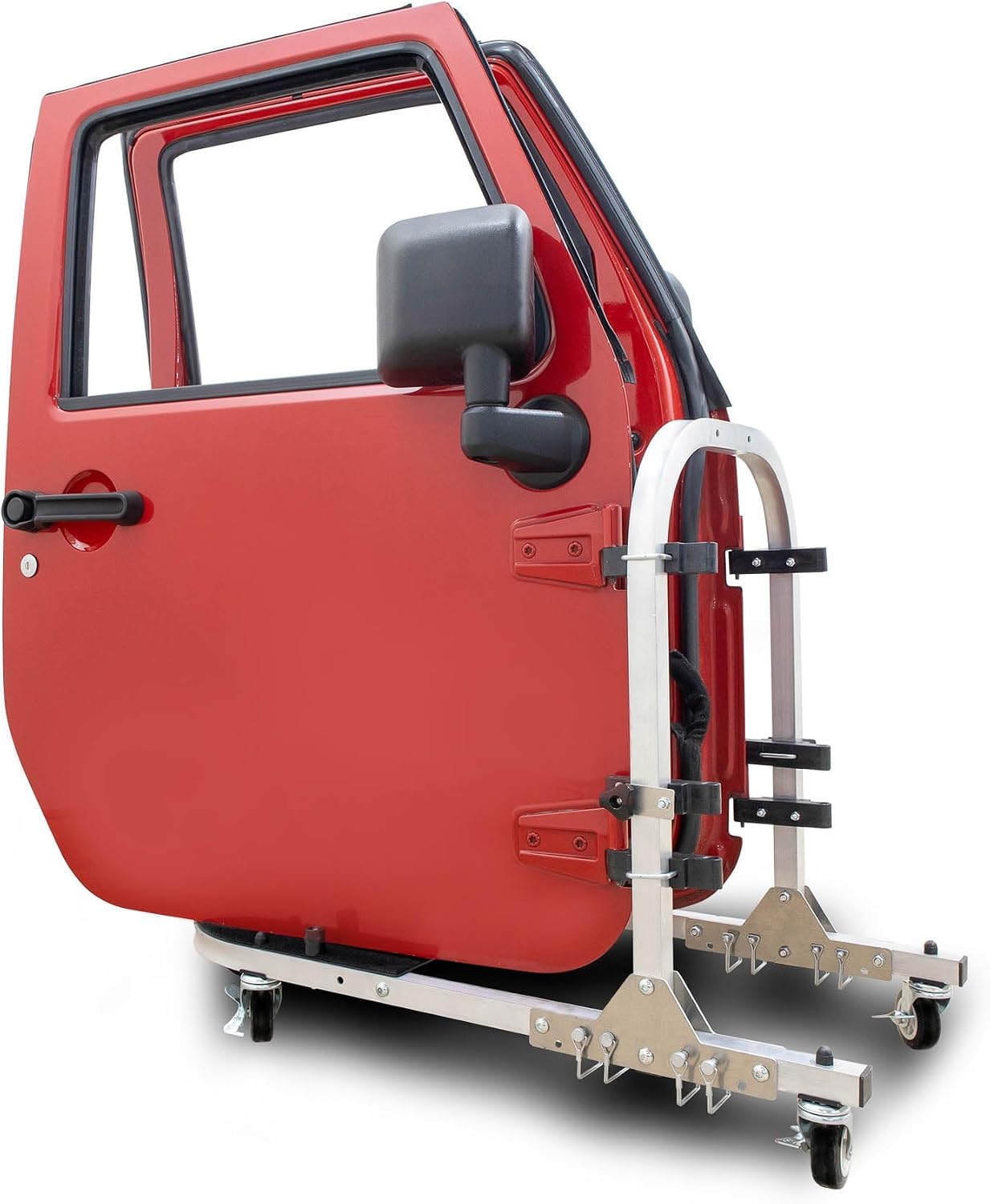 EZ4X4 Aluminum Silver 2-Door Folding Rolling Door Cart, Storage Door Rack Holder Stand fits Wrangler JL JK TJ YJ Patented image 4
