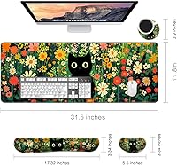Vista 140 de MIBITRI Juego de alfombrillas para mouse y teclado, alfombrilla de mouse extendida para juegos + soporte ergonómico para reposamuñecas para teclado