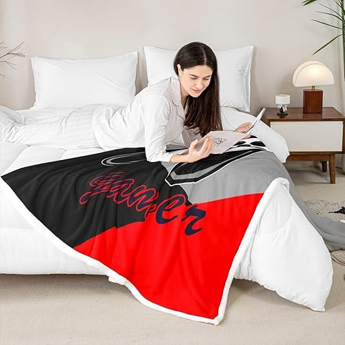 Miniatura 4 de Manfei Mantas de cama gamer para niños, adolescentes, manta de franela con estampado de consola de videojuegos en blanco y negro para sofá, manta de