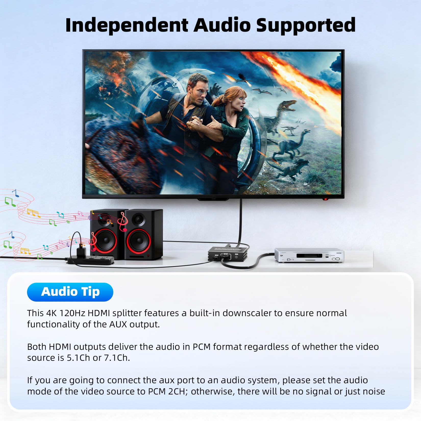 Splitter HDMI 2.1 1 in 2 Out 4K 120Hz 8K 60Hz con audio, BolAAzuL 1x2 HDMI Distributore 1 su 2 monitor duplicati contemporaneamente, Powered, Plug & Play, latenza zera, HDCP 2.3 HDR per PS5/Xbox/PC/TV