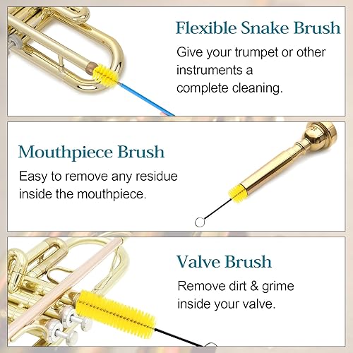 Miniatura 6 de ZBY - Kit de limpieza de trompetacorneta kit completo de limpieza de trompeta kit de cuidado de limpieza de trombón premium cepillo de orificio