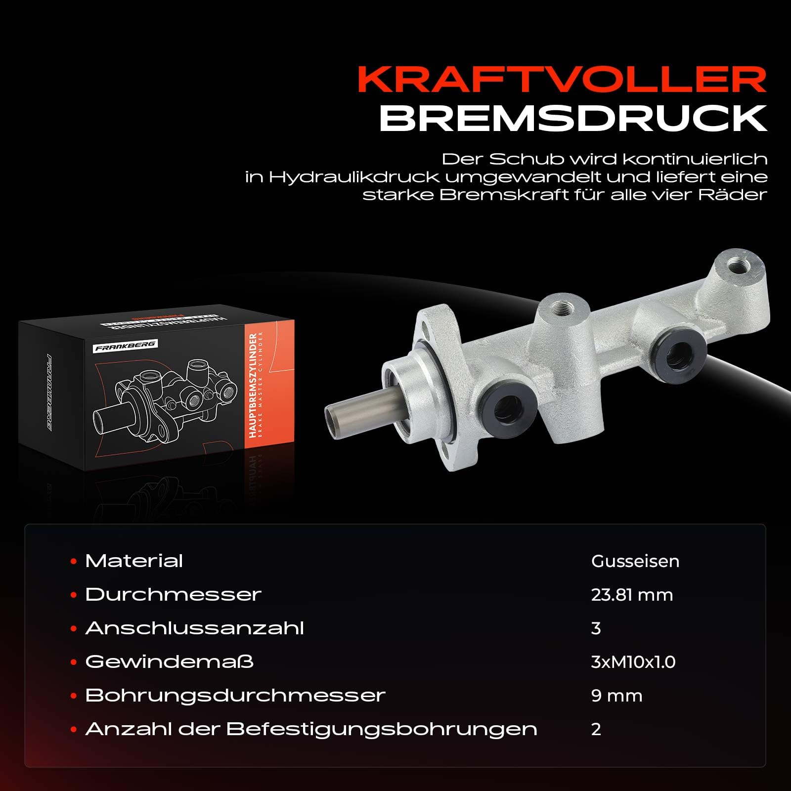 Frankberg Hauptbremszylinder Kompatibel mit 123 2.0L-3.0L 1976-1985 S-Klasse W116 W126 2.7L-6.8L 1972-1985 SL 2.7L-5.0L 1971-1985 740 760 780 940 960 2.0L-2.9L 1981-1998 Replace# 8602017