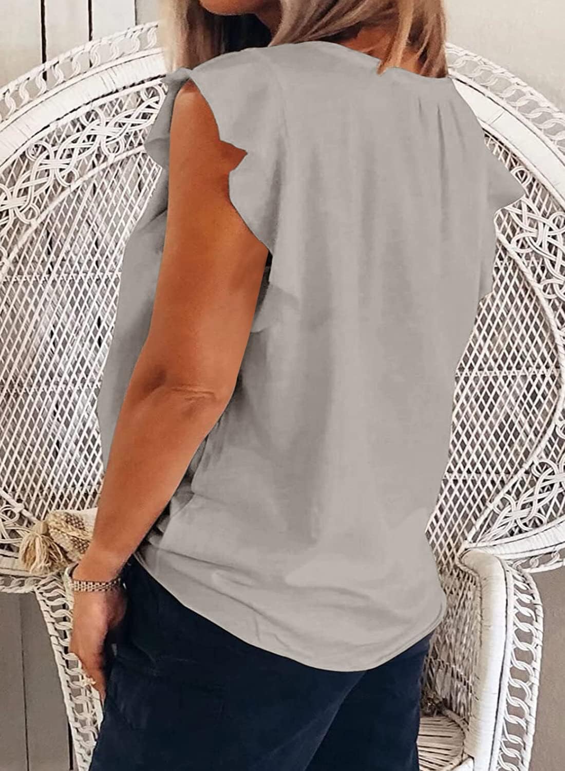 Ebifin Womens Plus Size Tank Tops V Neck Ruffle Sleeve Summer Casual Loose Blouses Tee Shirts - Image 3