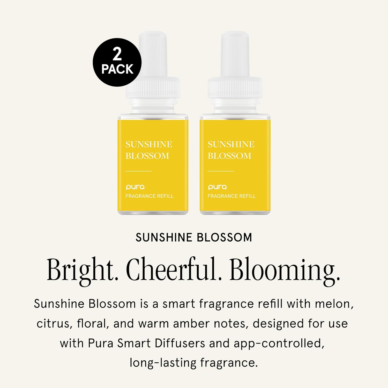 Pura Home Scent Refill - Smart Home Air Diffuser - Hours of Luxury Fragrance per Refill - Clean & Safe Pura Diffuser Refills - Sunshine Blossom (2 Pack)