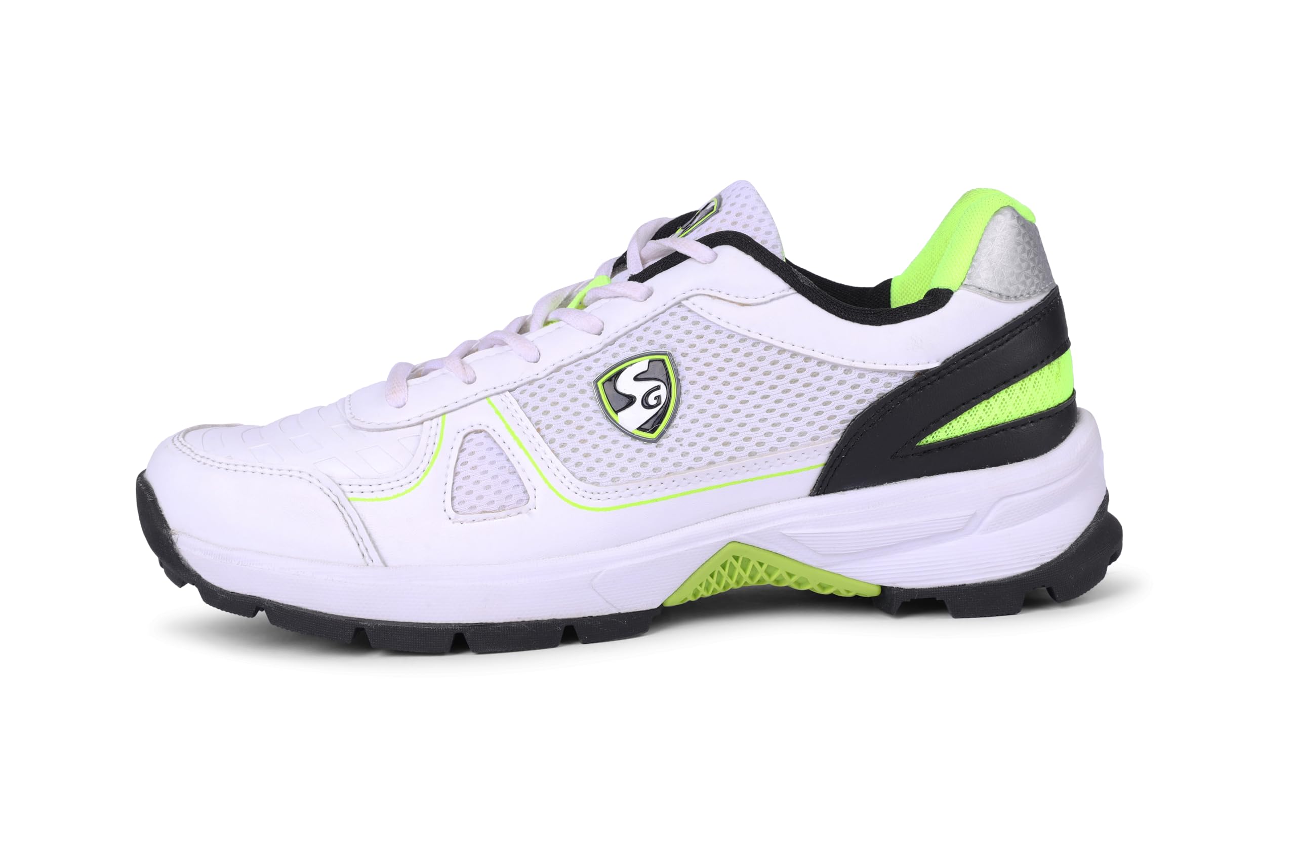 SG Mens Premium Cricket Shoes Stud Scorer 5.0 Wht/Blk/Lime UK 9, Black