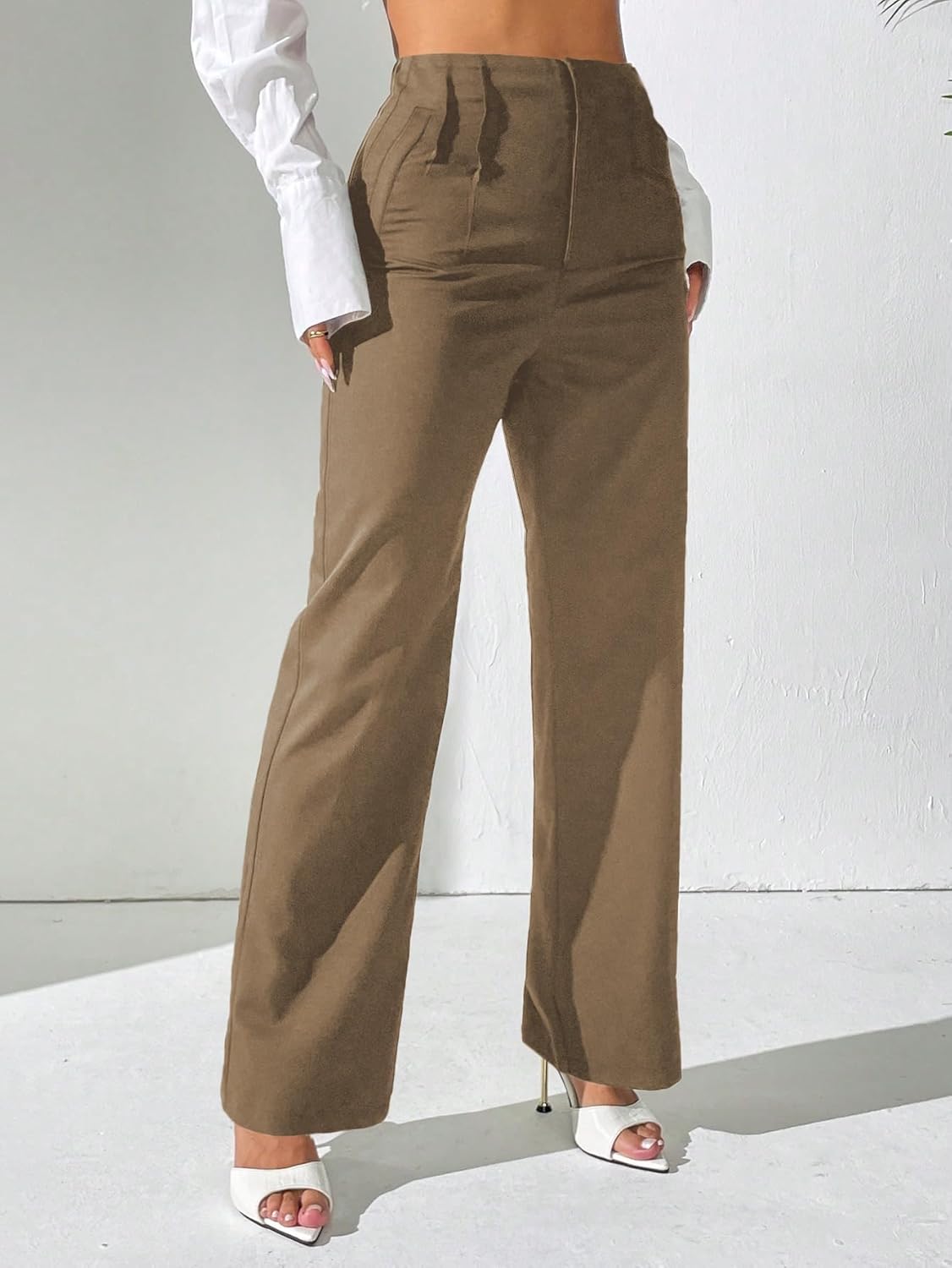 Pink Queen Women's Dress Pants Elastic High Waist Straight Leg Office Slacks Pull On Business Casual Trousers Work Pants - Image 3