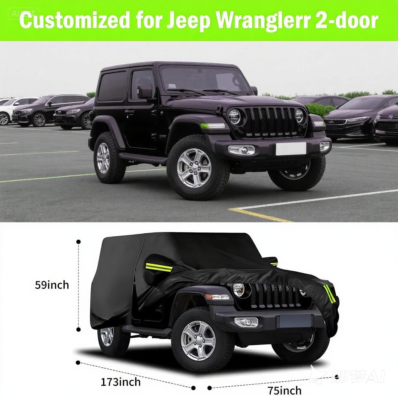 for Jeep Wrangler Cover Waterproof 2 Door, All Weather for Jeep Rain Cover for Automobiles, Outdoor Full Exterior for Jeep Covers Fits JK JL TJ YJ CJ