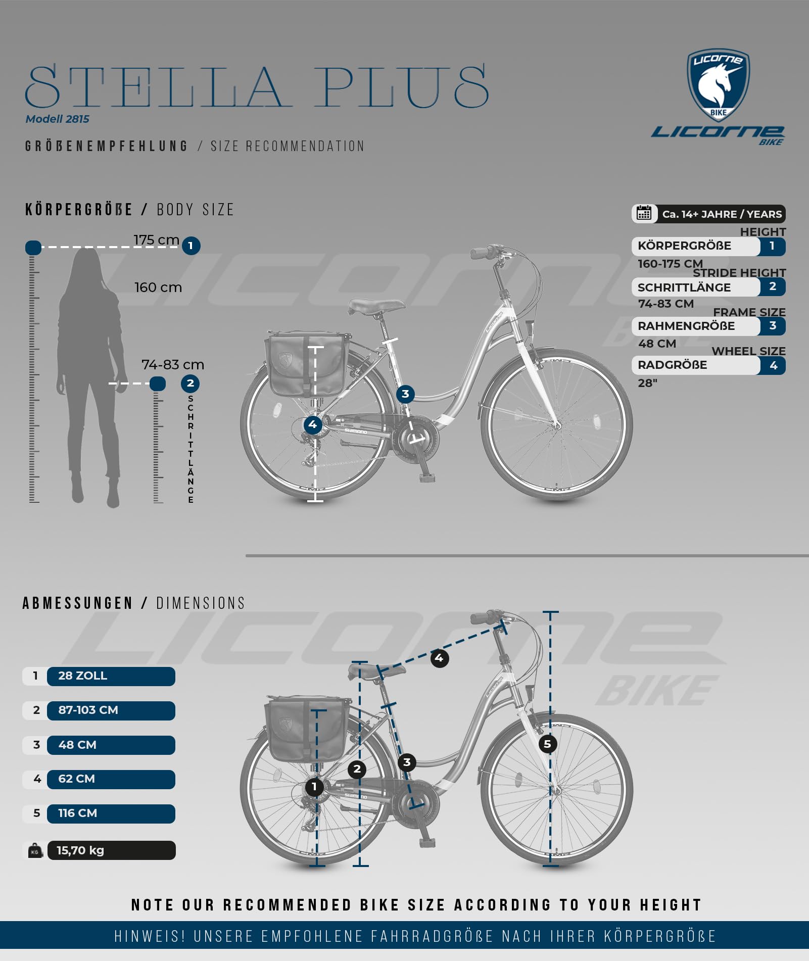 Licorne Bike Stella Plus Premium City Bike in 26 und 28 Zoll Aluminium Fahrrad für Mädchen, Jungen, Herren und Damen - 21 Gang-Schaltung - Hollandfahrrad StVZO